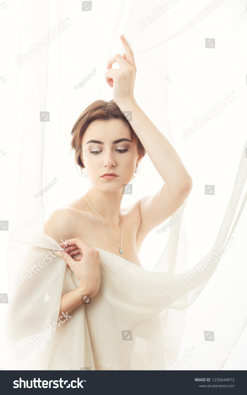 Naked Sensual Woman Veil On White Stock Photo Edit Now 1235644873