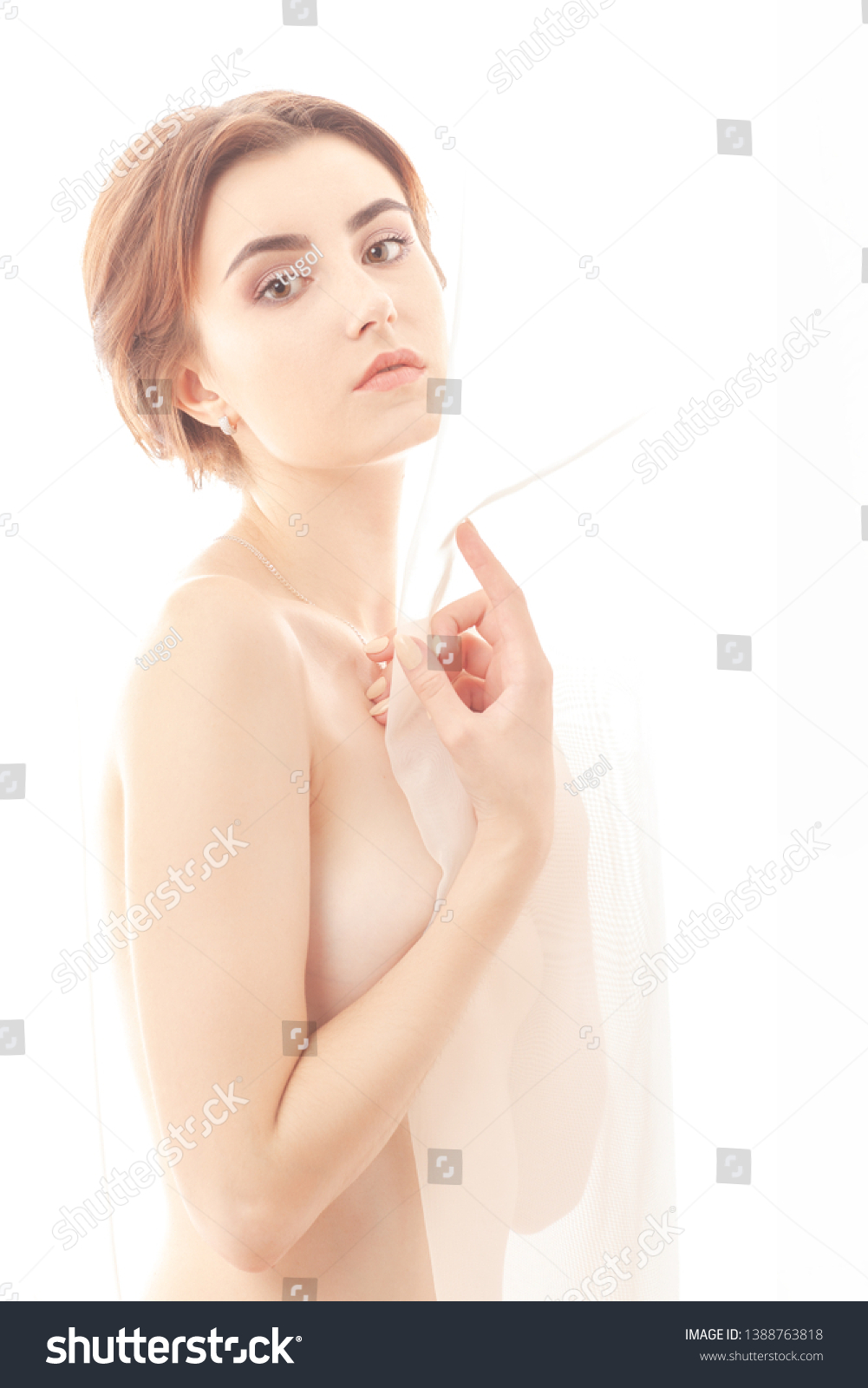 Naked Sensual Woman Veil On White Stock Photo Edit Now