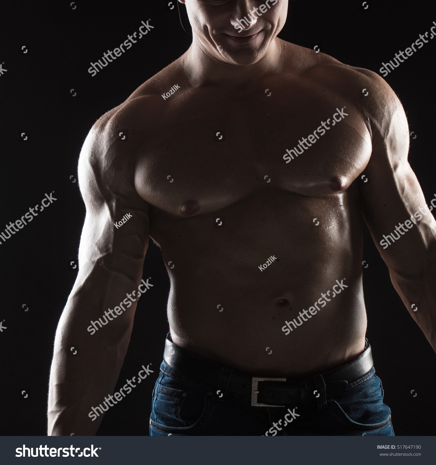 Naked Torso Male Bodybuilder Athlete Studio Foto Stok