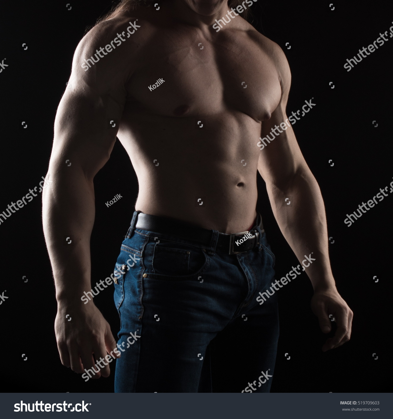 Naked Torso Male Bodybuilder Athlete Studio Stock Photo
