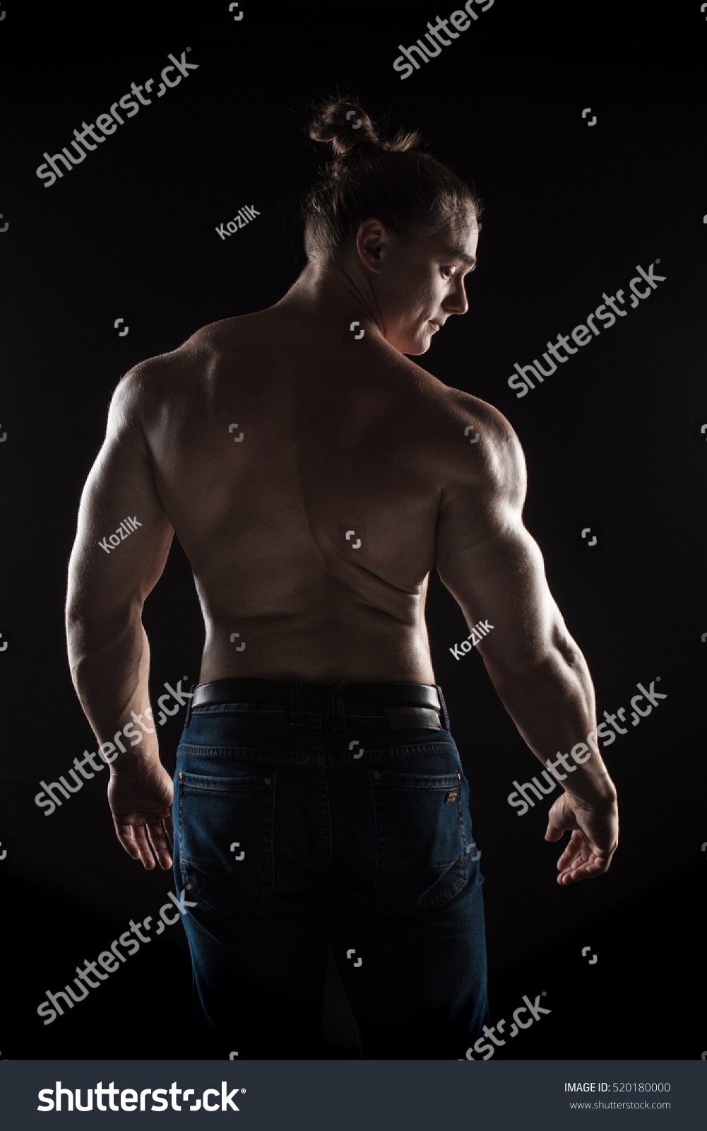 Naked Torso Male Bodybuilder Athlete Studio Foto Stok