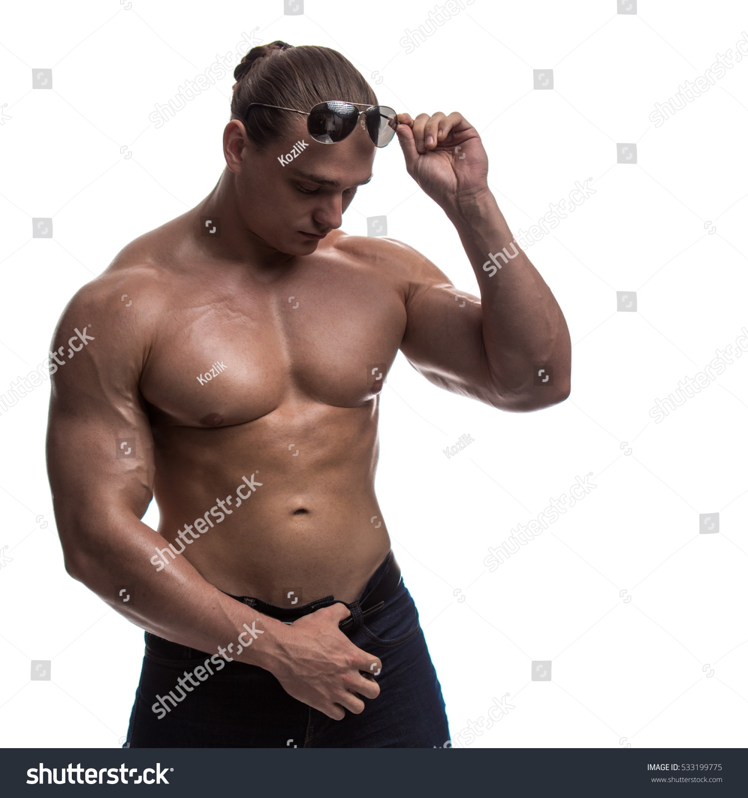 Naked Torso Male Bodybuilder Athlete Studio Stock Photo