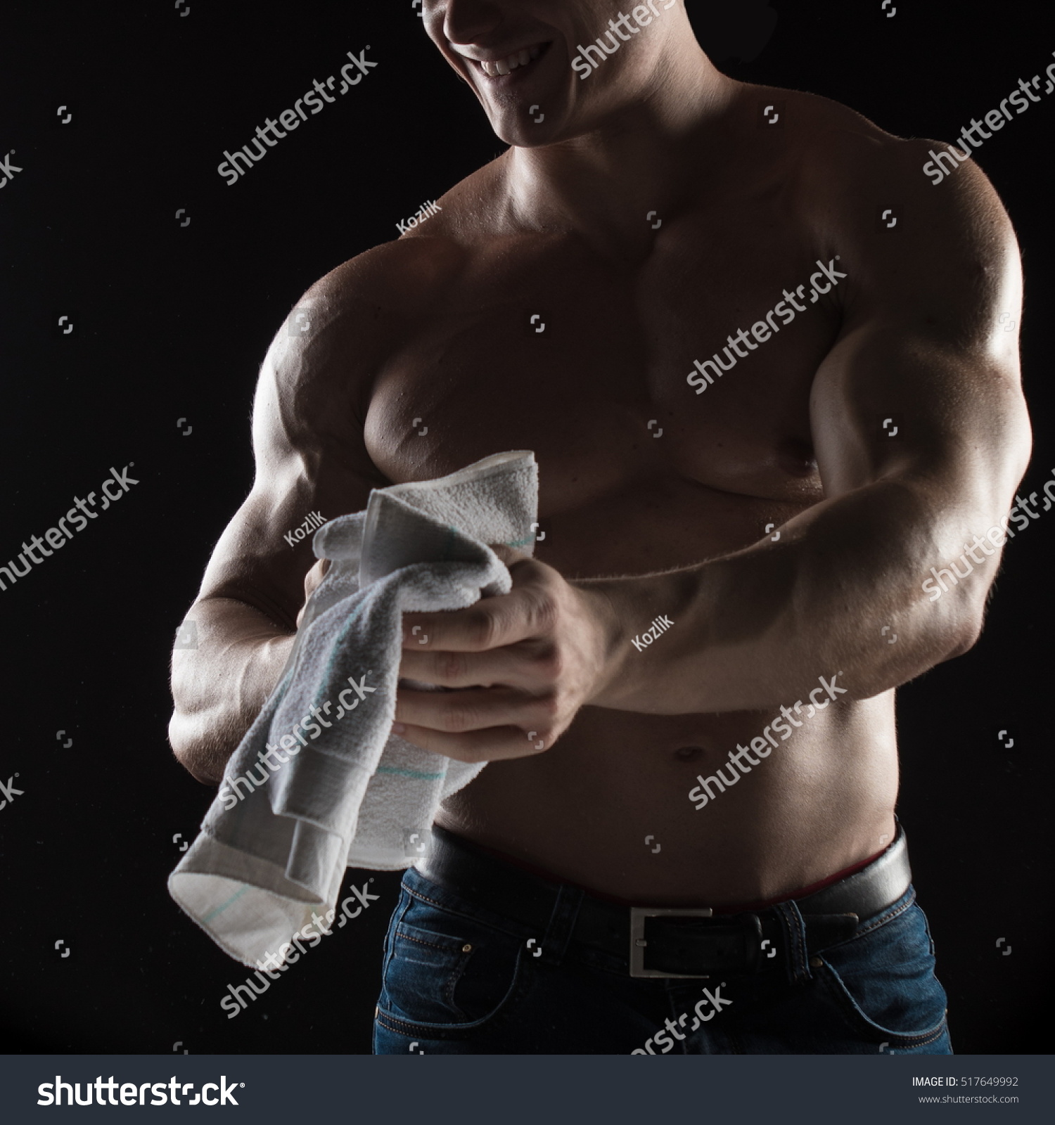 Naked Torso Male Bodybuilder Athlete Towel Stock Photo Edit Now