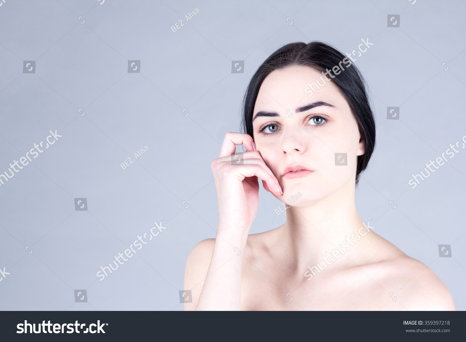 Naked Woman Touching Her Cheeks Stock Photo Edit Now