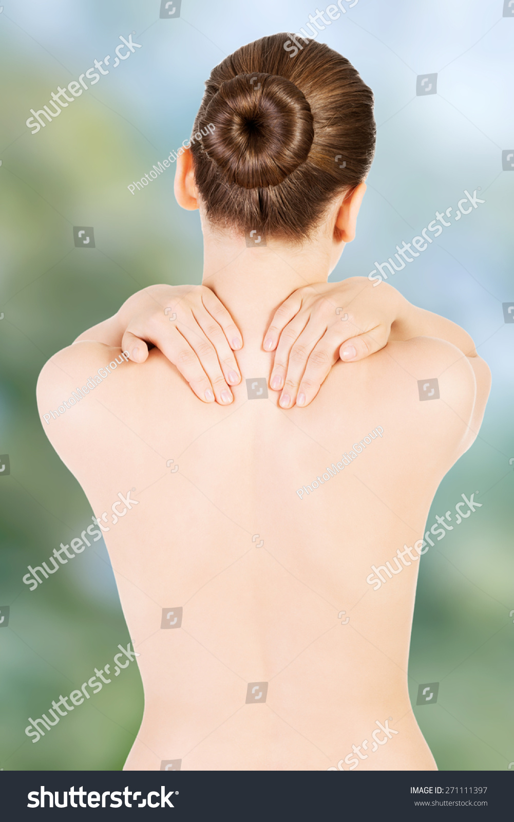 Naked Woman Touching Her Painful Back Stock Photo Edit Now 271111397