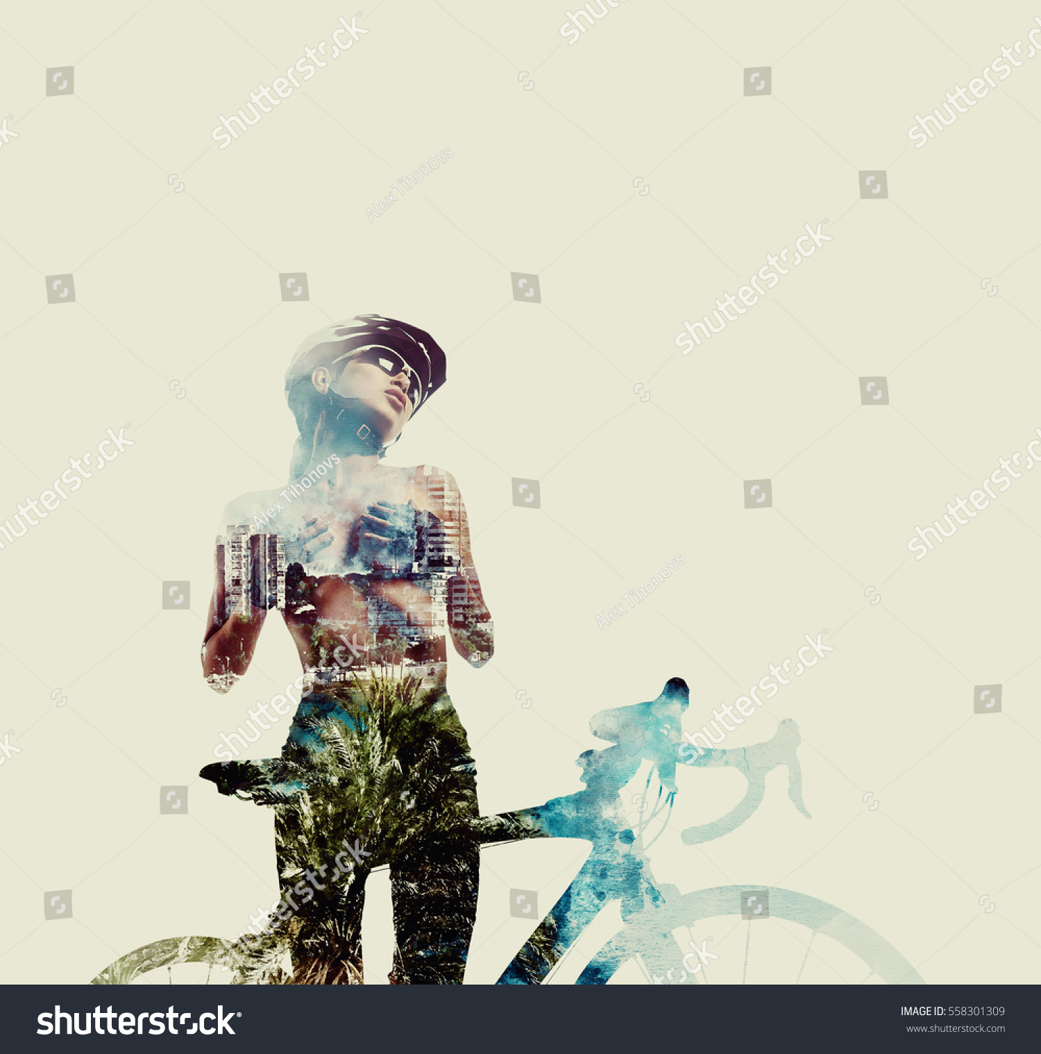 Naked Woman Bicycle Combined Albufereta City Stock Photo Edit Now