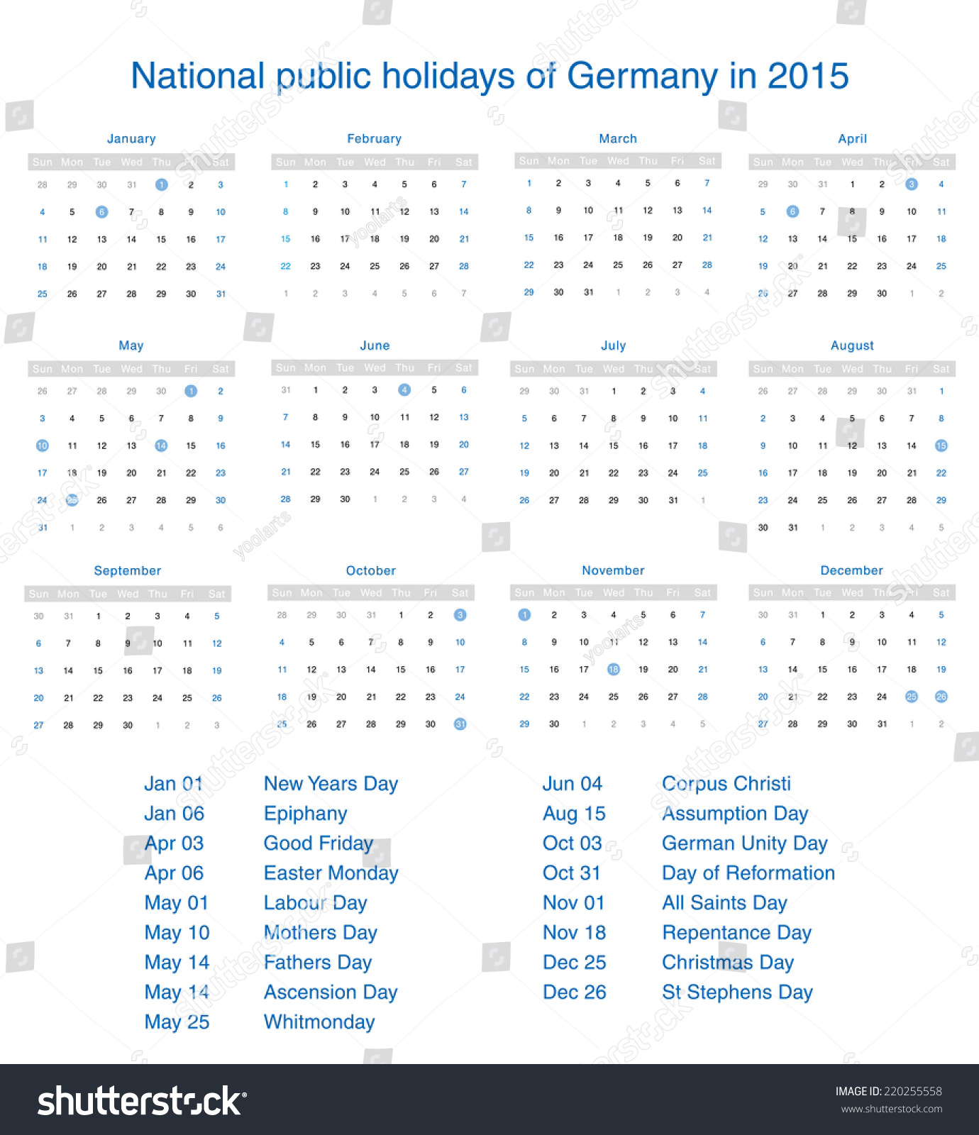 National Public Holidays Of Germany In 2015. Template Design Calendar