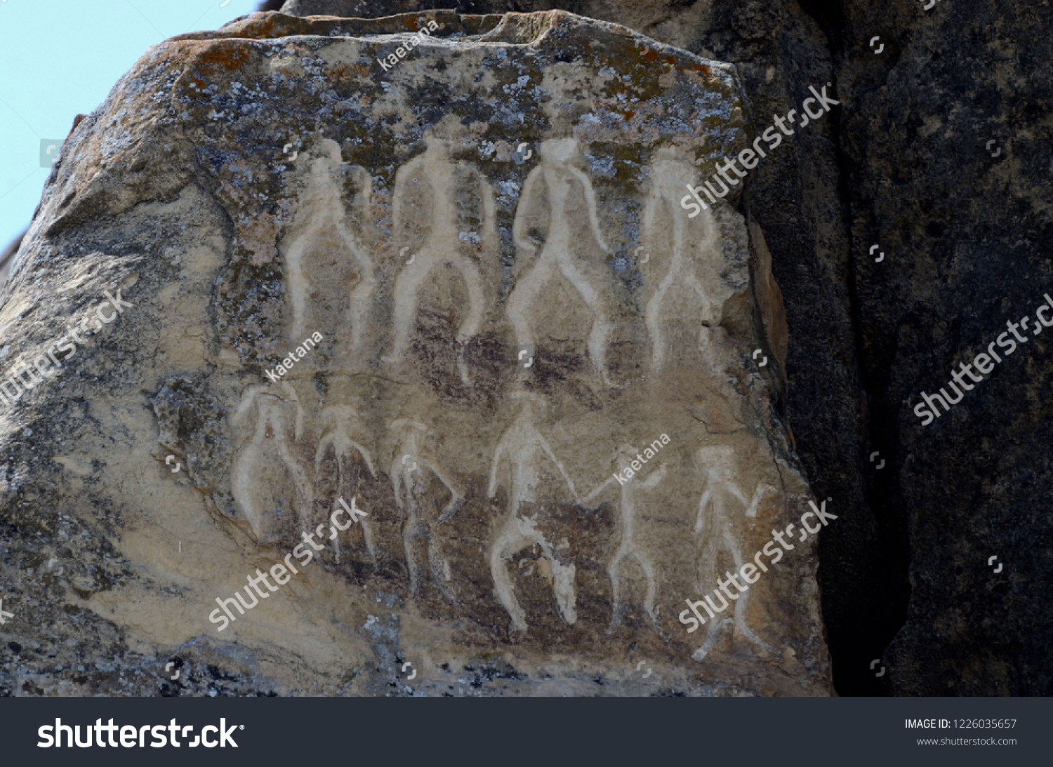 Neolithic Rock Paintings Gobustan Depicting Dancing Stock Photo