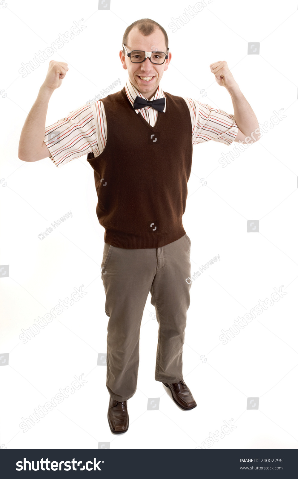 Nerdy Looking Guy Flexing His Muscles Stock Photo 24002296 Shutterstock