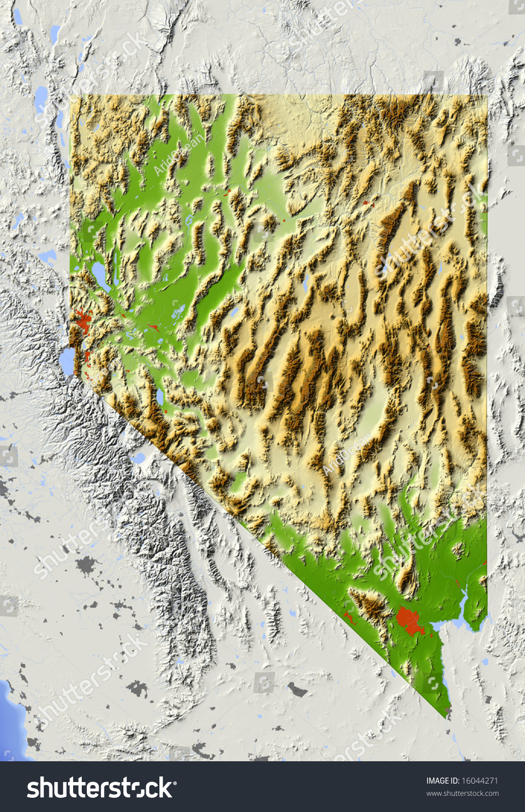 Nevada Shaded Relief Map Major Urban Stock Illustration 16044271