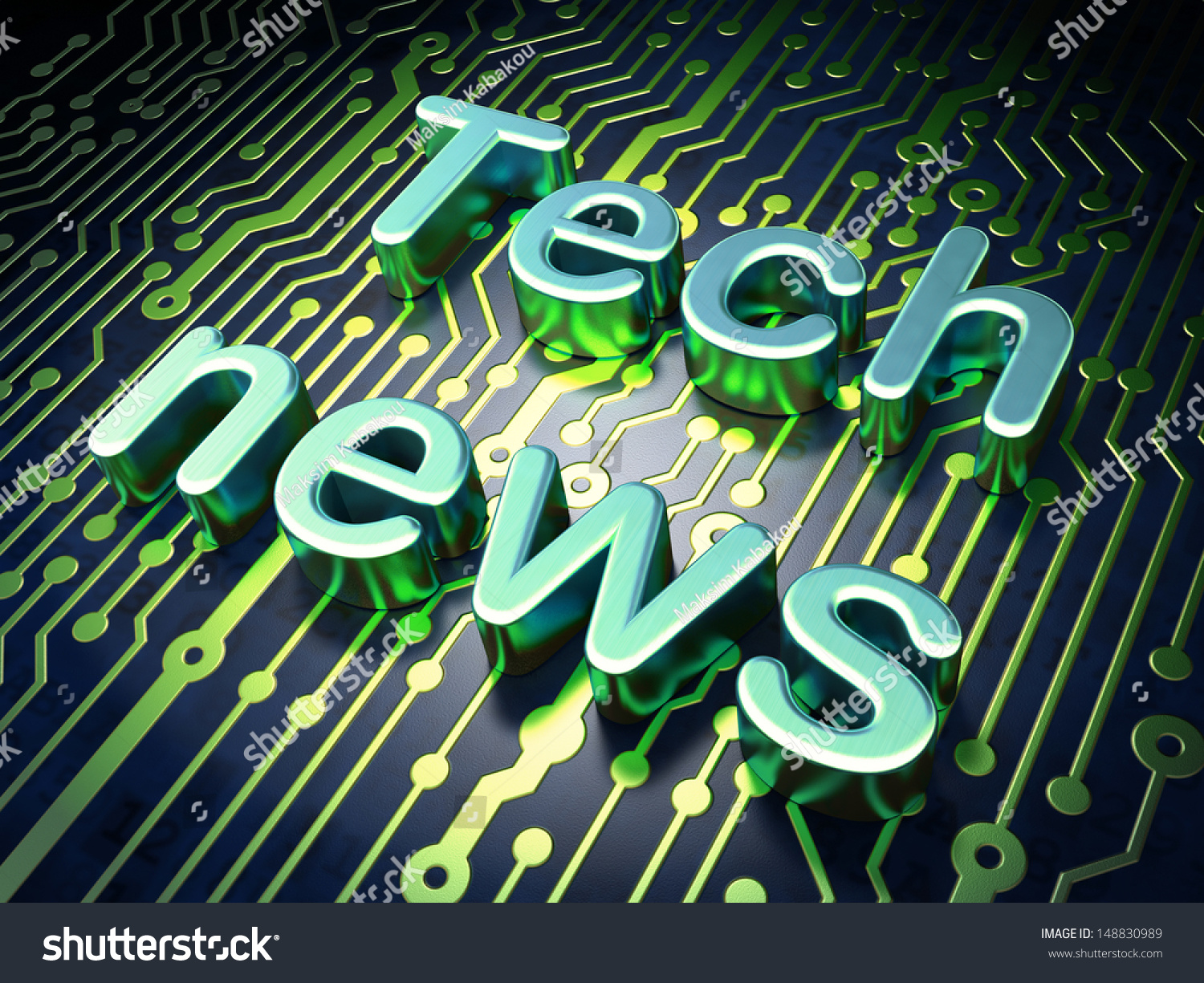 News Concept: Circuit Board With Word Tech News, 3d Render Stock Photo