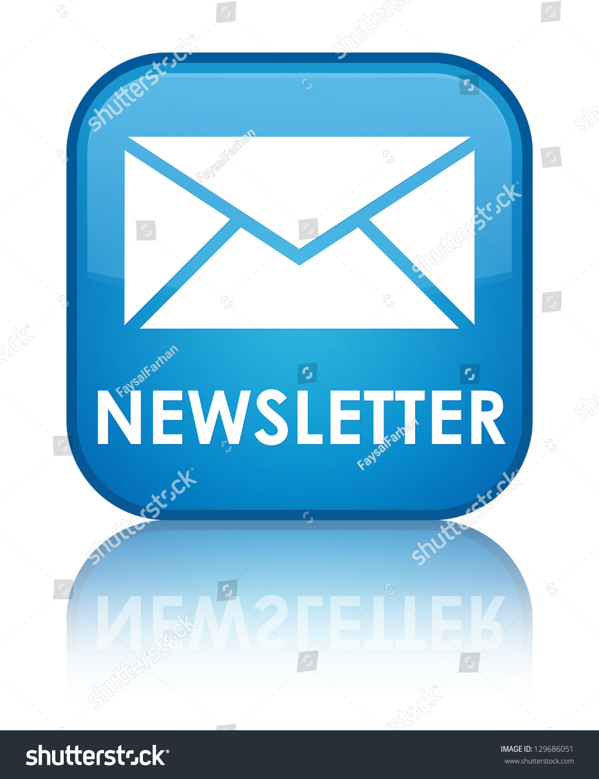 Newsletter (Email Icon) Glossy Blue Reflected Square Button Stock Photo