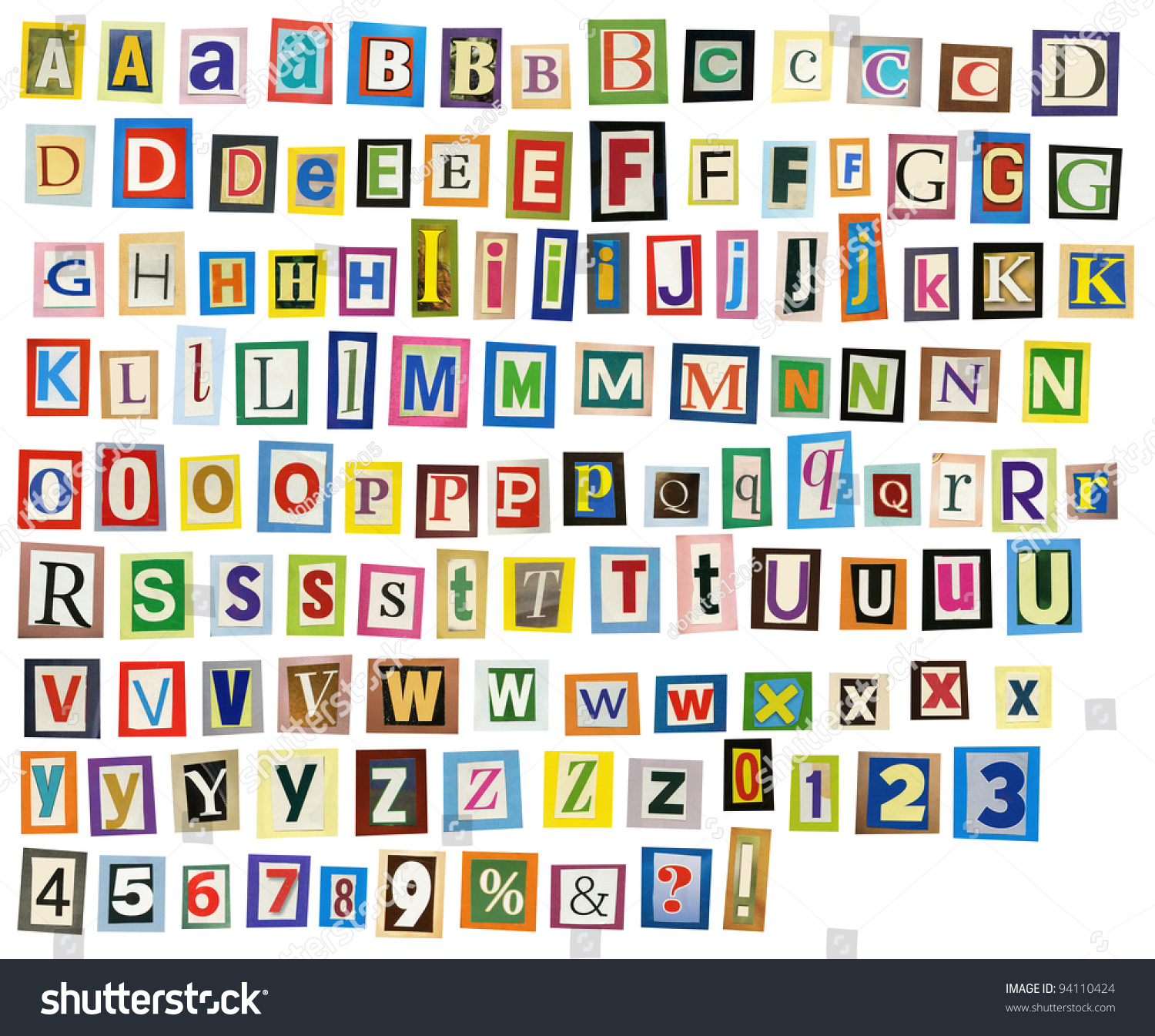 Newspaper Magazine Alphabet Letters Numbers Stock Photo 94110424 ...