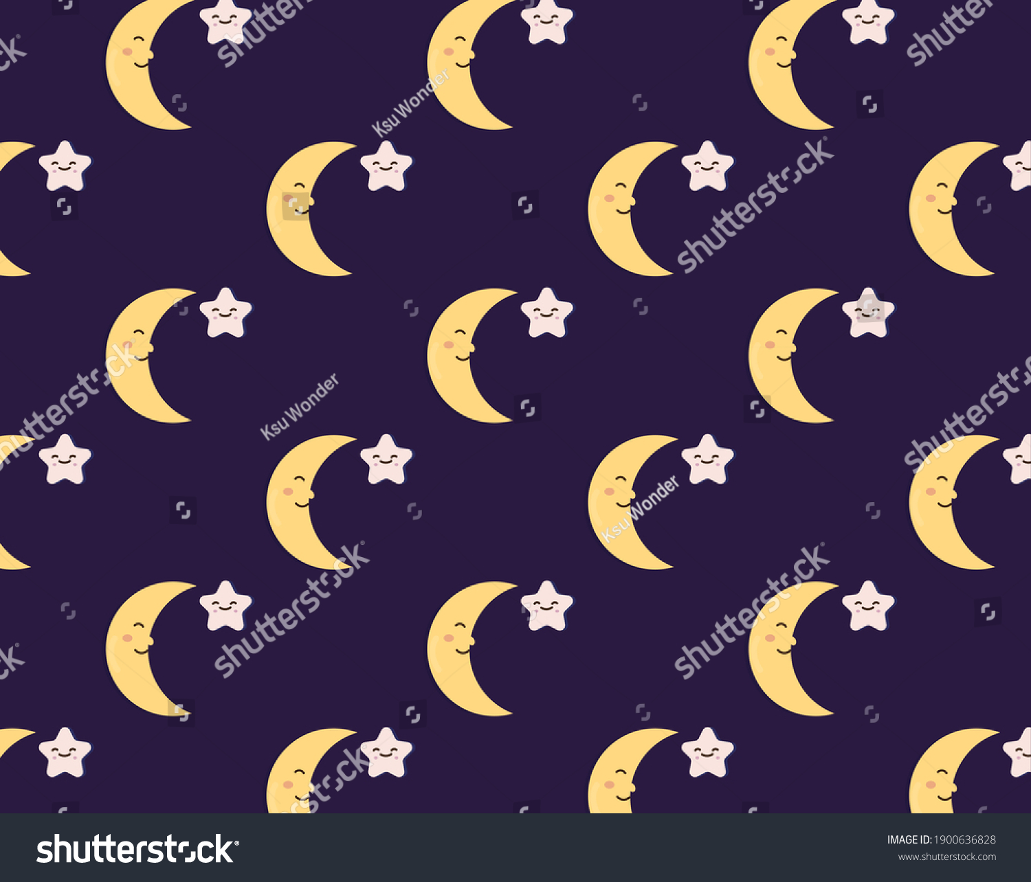 Night Sky Pattern Moon Stars Cute Stock Illustration 1900636828