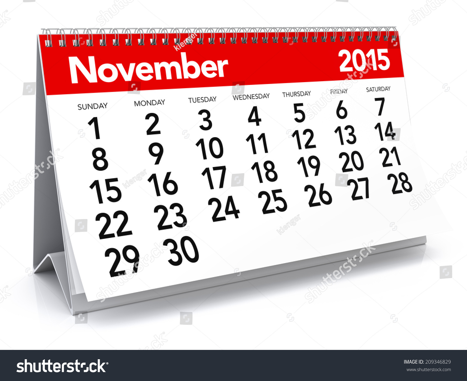 November 2015 Calendar Stock Photo 209346829 : Shutterstock