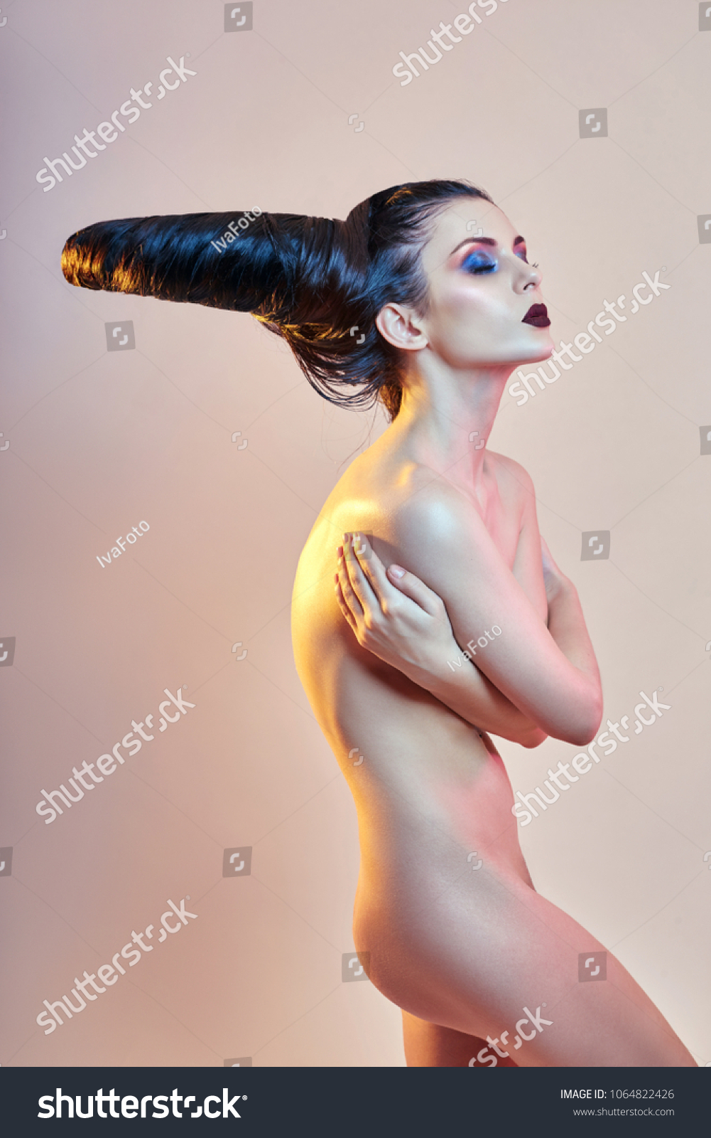 Nude Art Woman Hair Form Horns Stock Photo Edit Now 1064822426