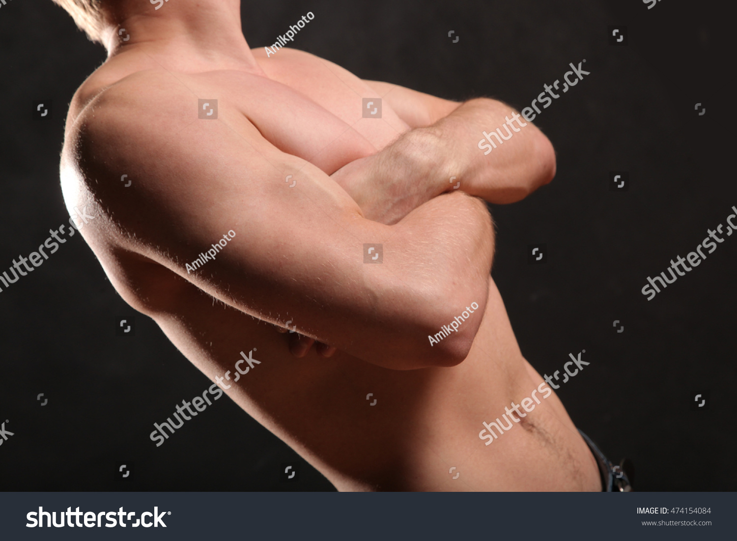 Nude Male Torso Muscle On Black库存照片474154084 Shutterstock