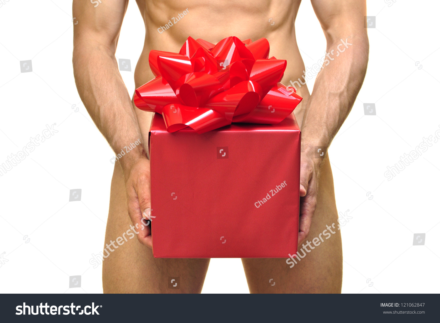 Nude Man Holds Gift Red Wrapping Stock Photo 9064 Hot Sex Picture