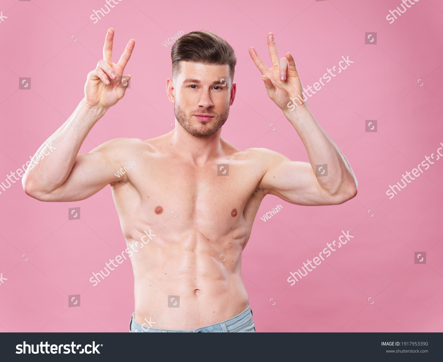 Nude Man Pumpedup Torso Gesturing His Stock Photo 1917953390 Shutterstock