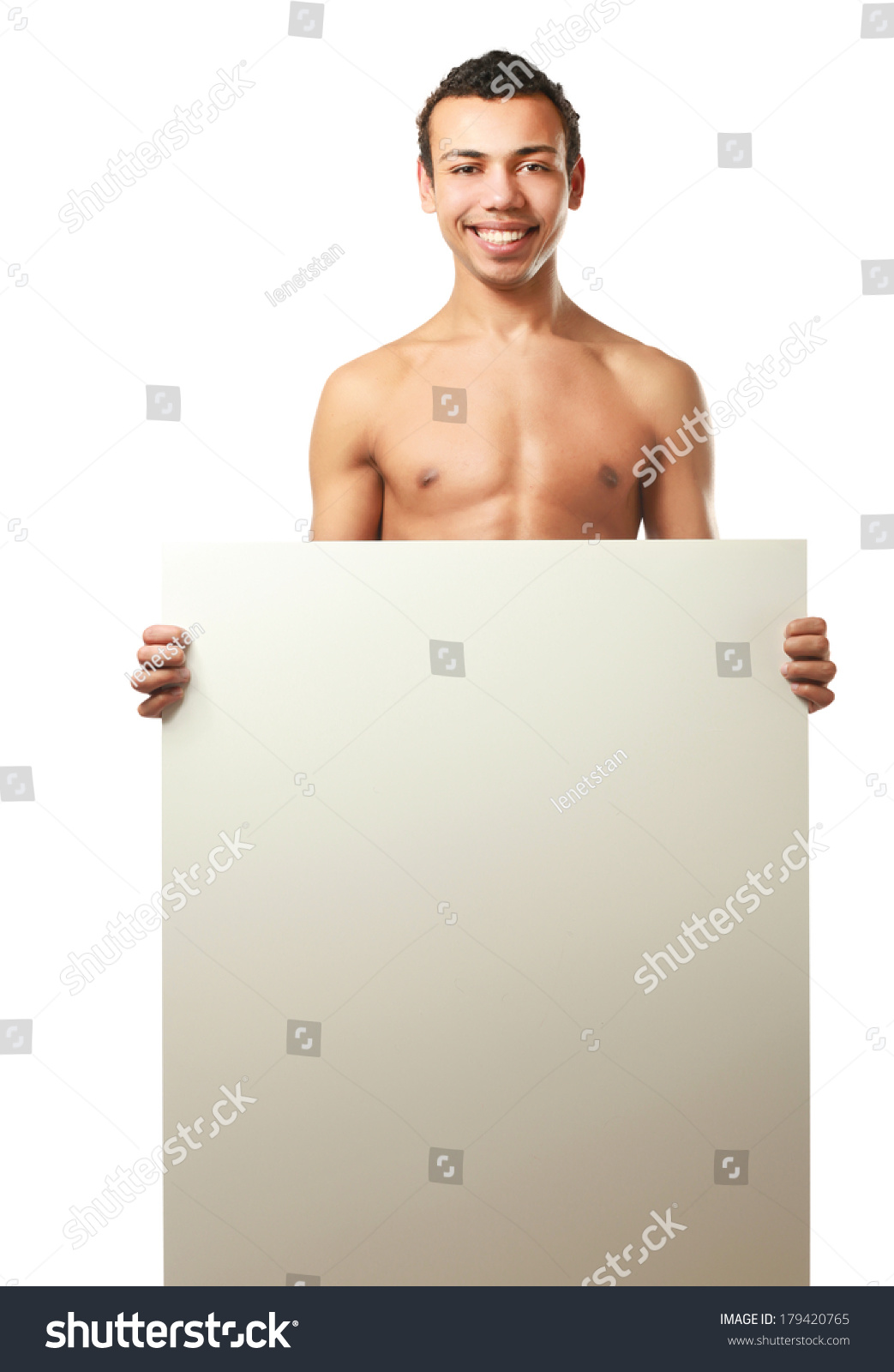 Nude Muscular Man Covering Copy Space Stock Photo Shutterstock