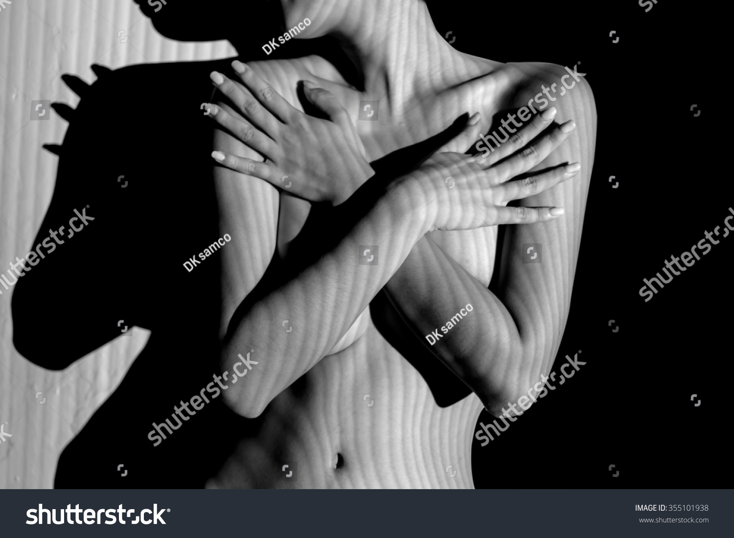 Nude Woman Black White Line Zebra Foto Stok Shutterstock