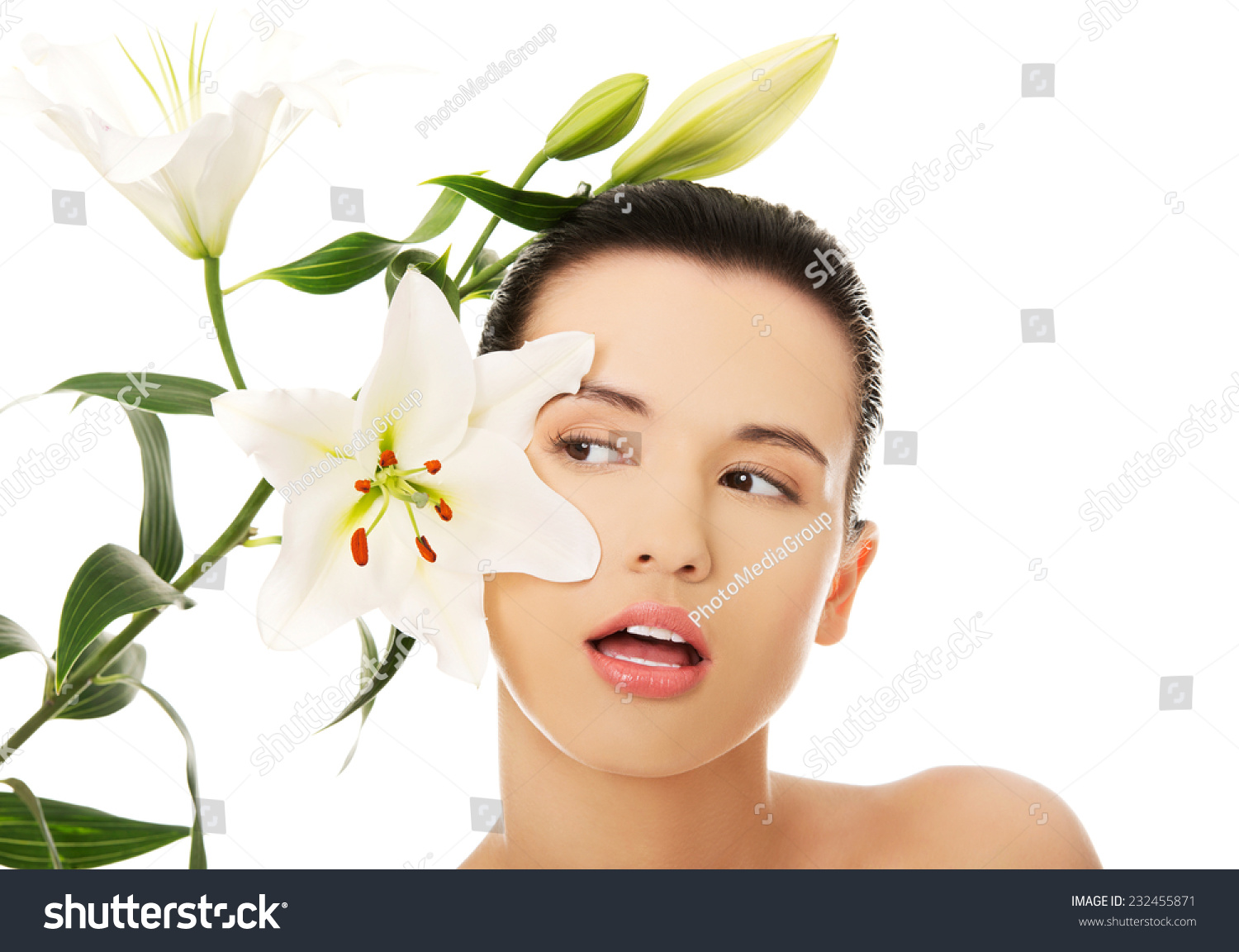 Nude Woman Twig Lily Flower Stock Photo Shutterstock