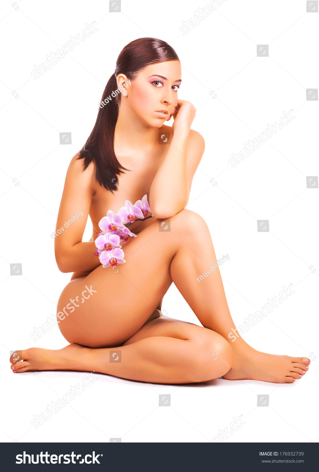 Nude Woman Orchid Flower On White Stok Foto Raf Shutterstock