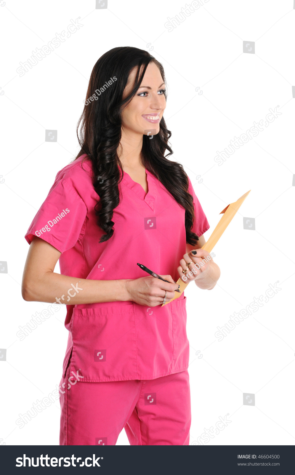 Nurse In Pink Scrubs On White Stock Photo 46604500 : Shutterstock