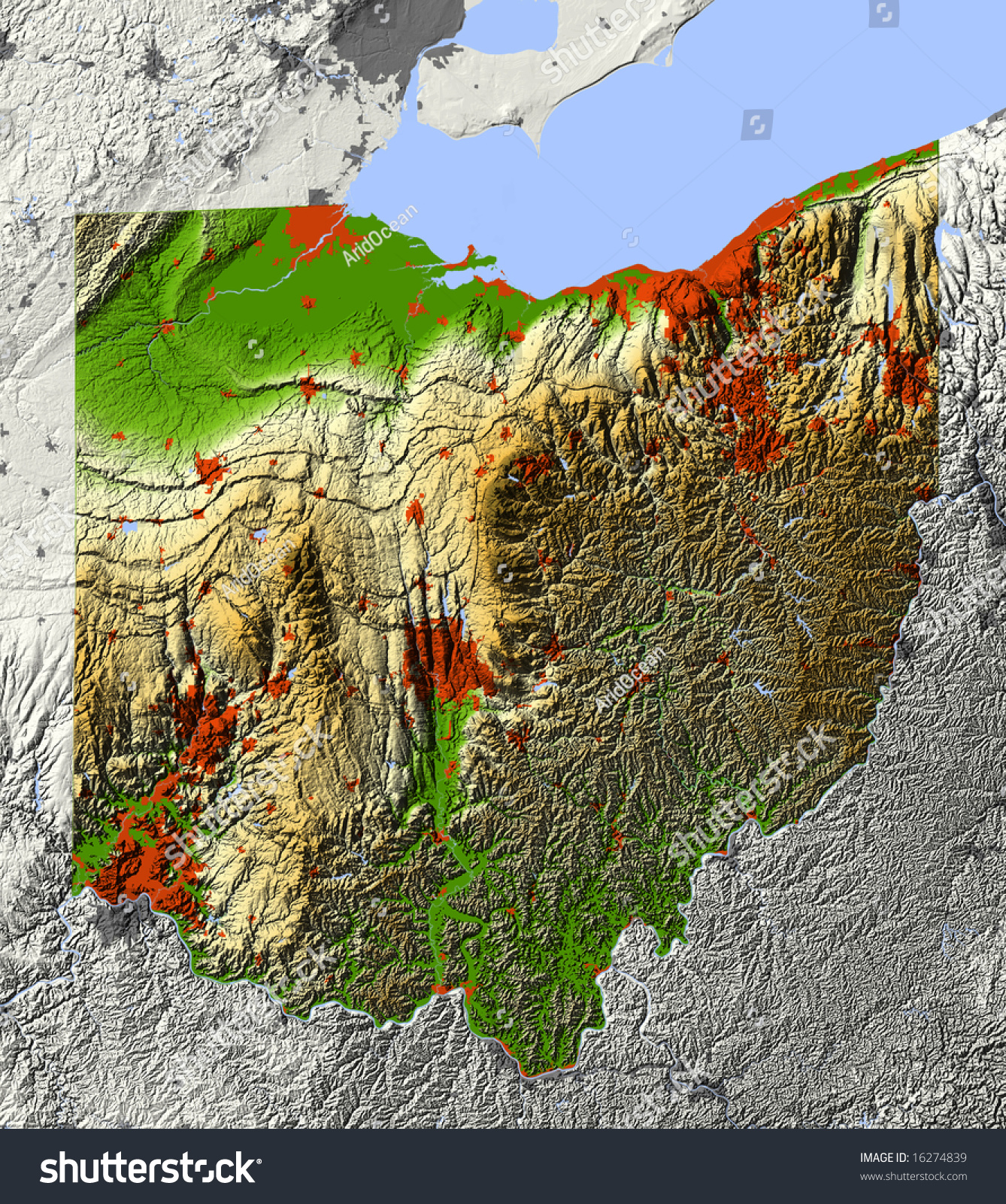 Ohio Shaded Relief Map Shows Major Stock Illustration 16274839