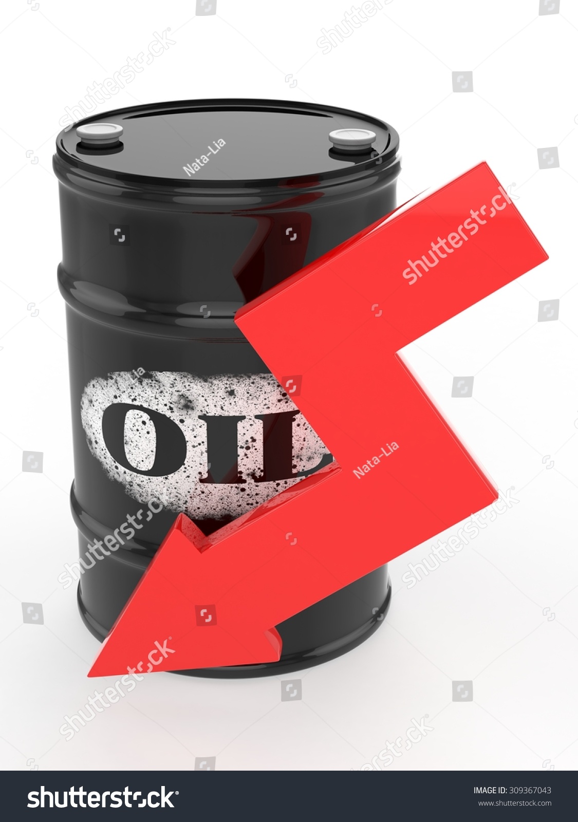 Oil Barrels Red Arrow Down Financial Stock Illustration 309367043