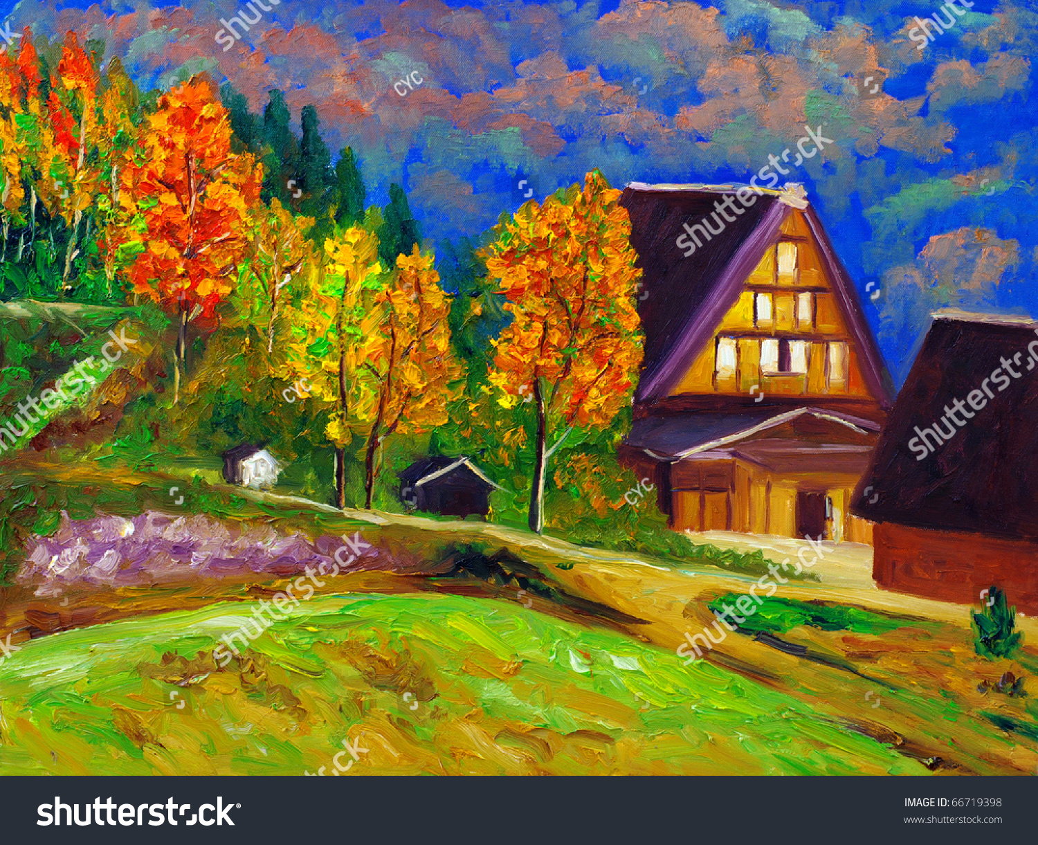 Oil Painting - Countryside Stock Photo 66719398 : Shutterstock
