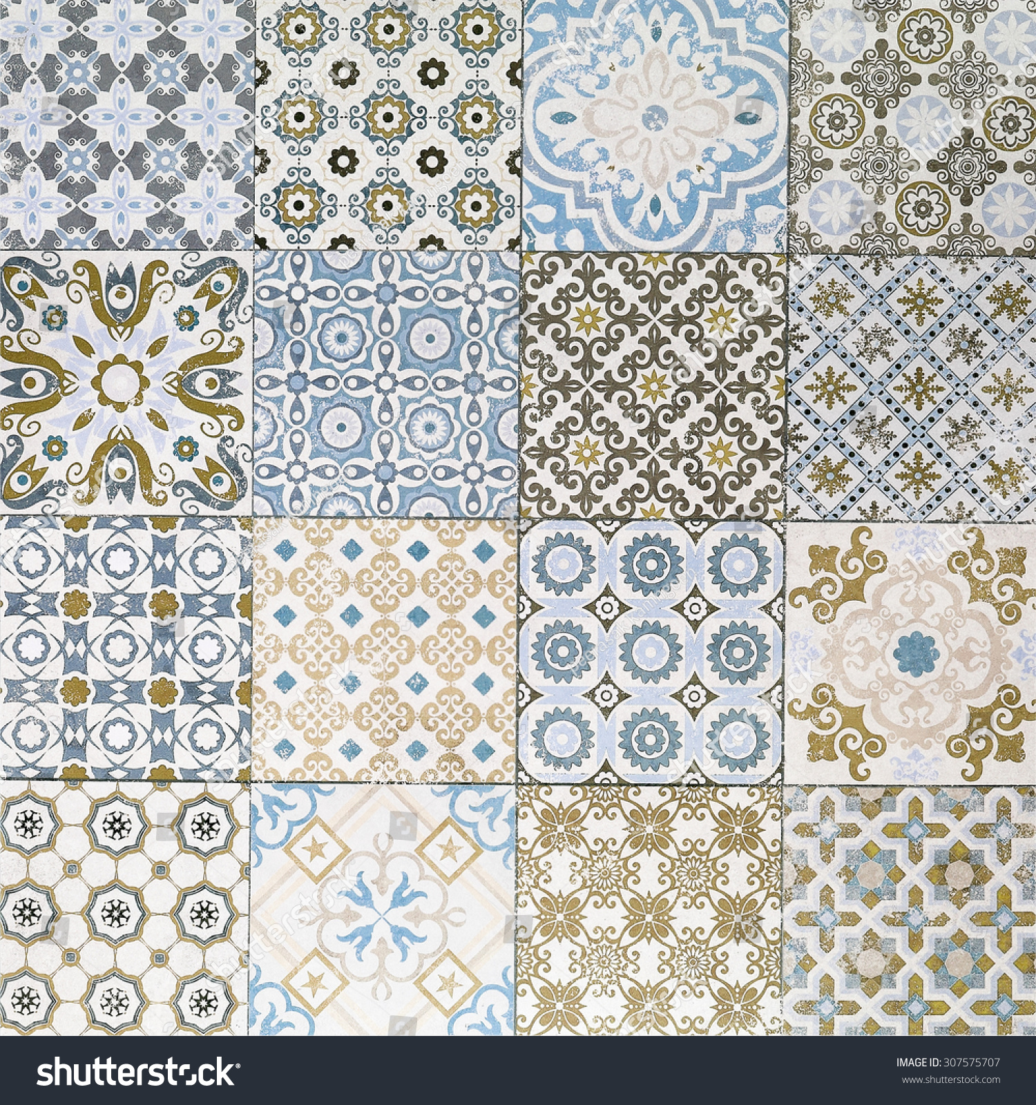 Old ceramic tiles patterns background in the park public Old ceramic tiles patterns background in the park public