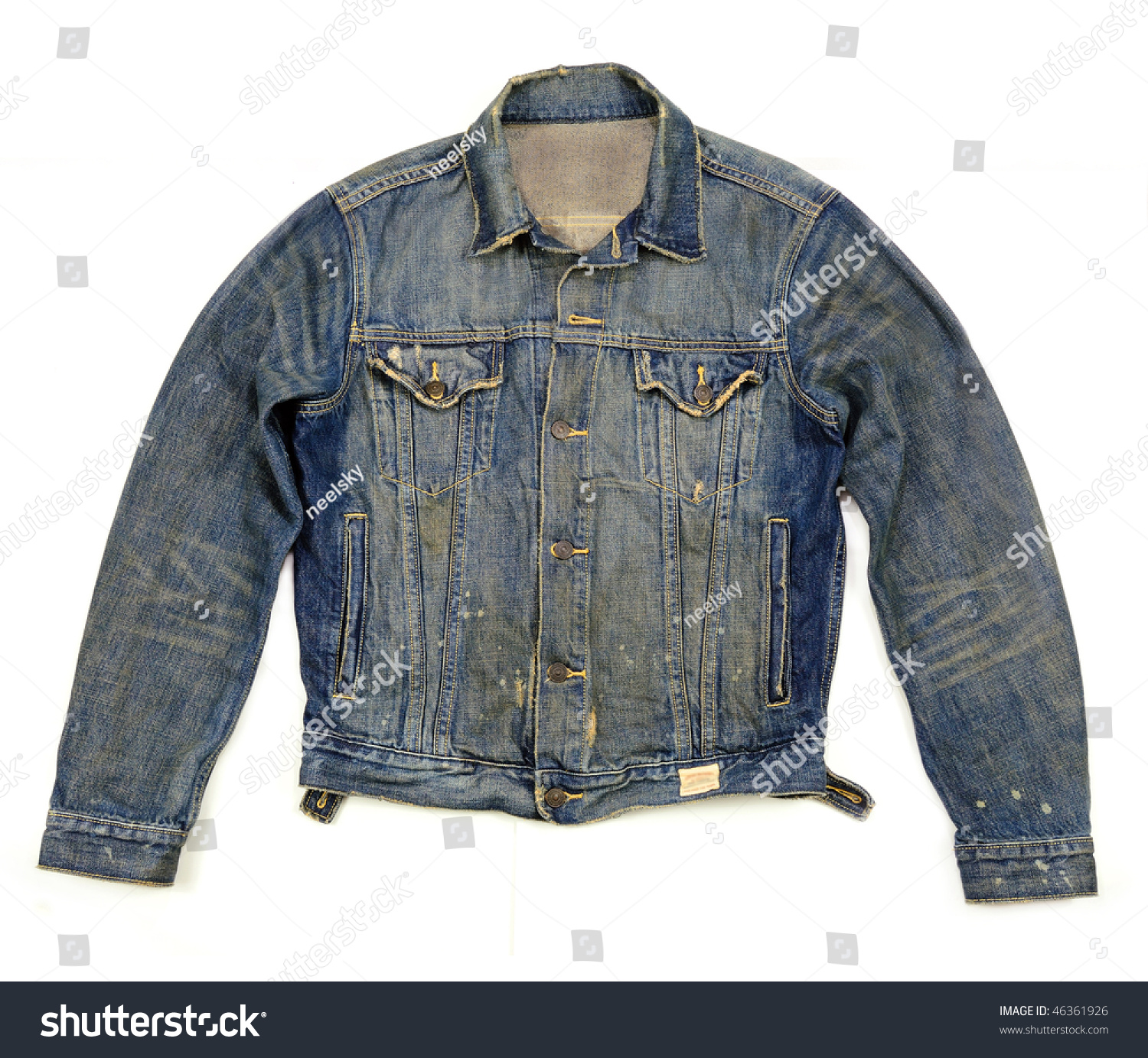 Old Denim Jacket Light Wash Buttoned Ripped And Torn Stock Photo ...