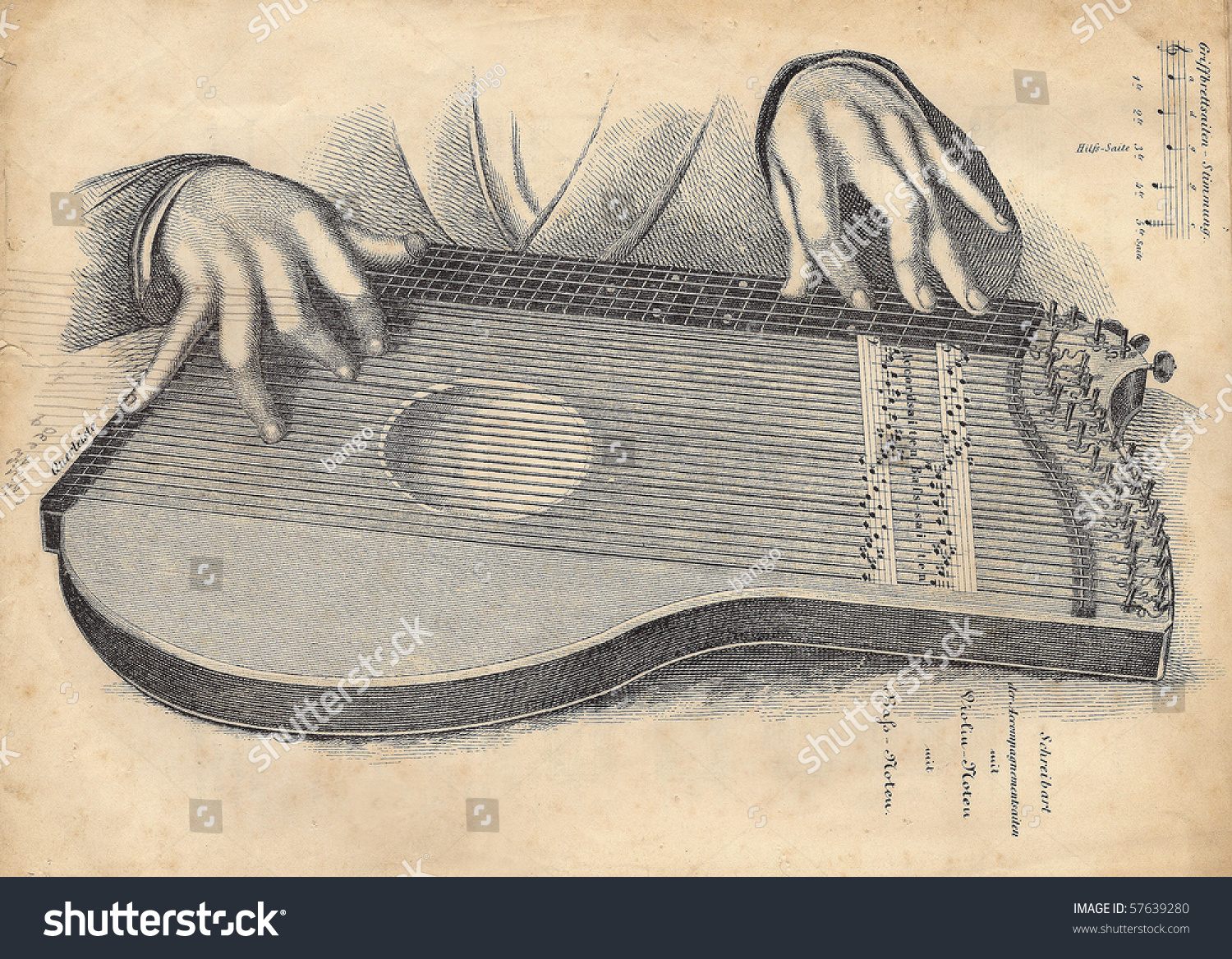 Old Drawing Of The Lute, Illustration With A Hands 57639280