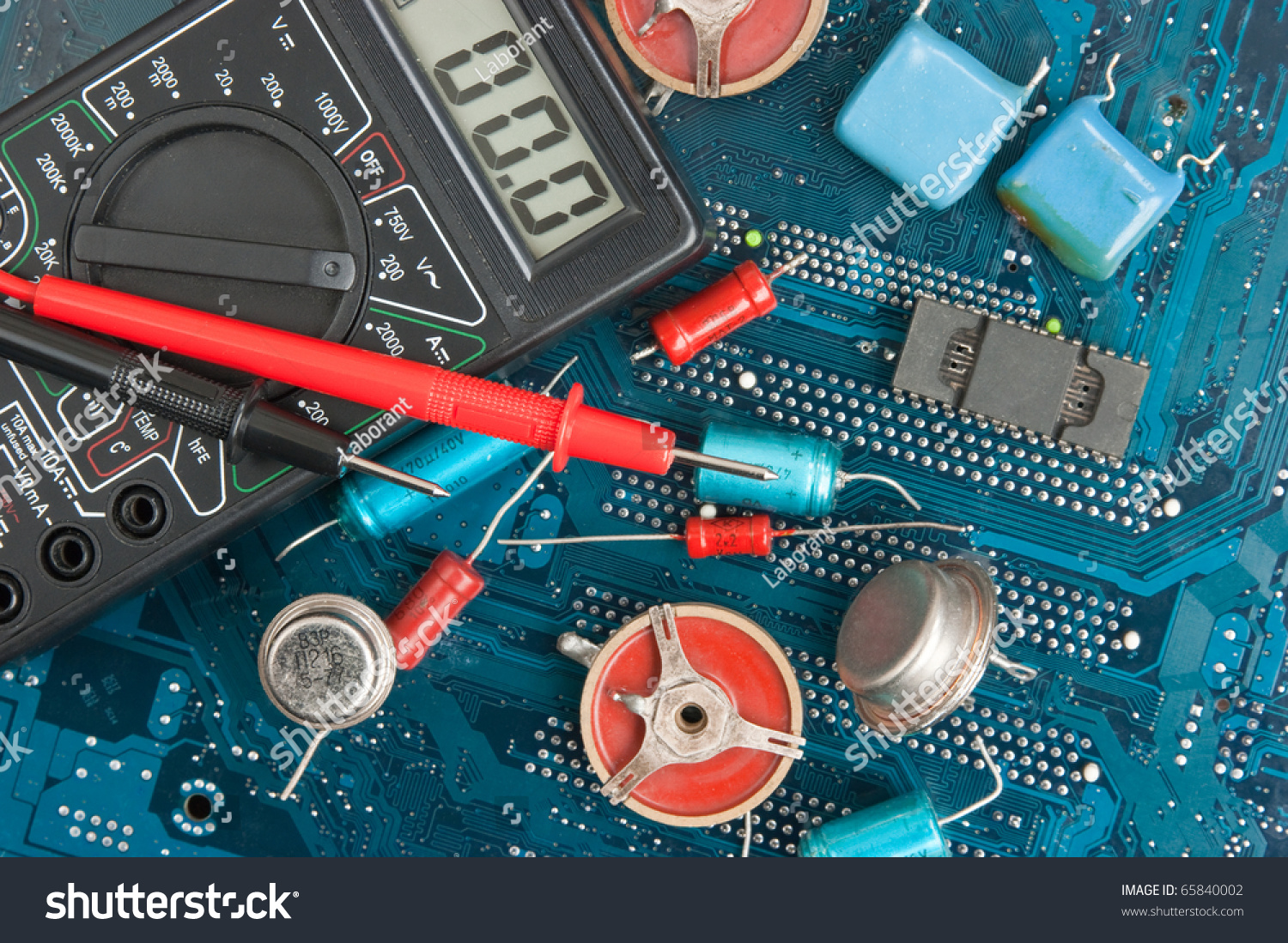 Electronic Components On Printed Circuit Stock Photo Electronic Components On Printed Circuit Stock Photo