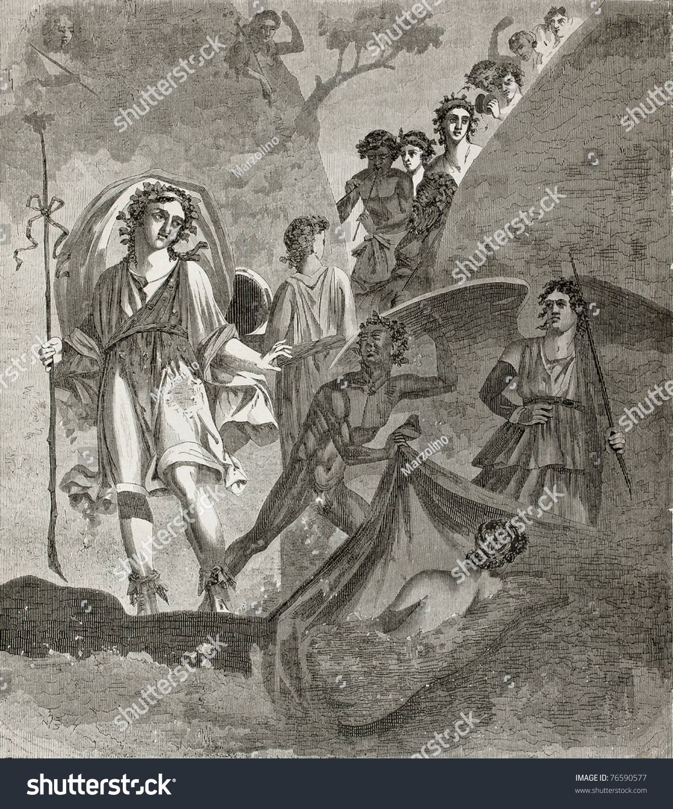 Old Illustration Ariadne Bacchus Fresco Proculus Stock Photo 76590577 