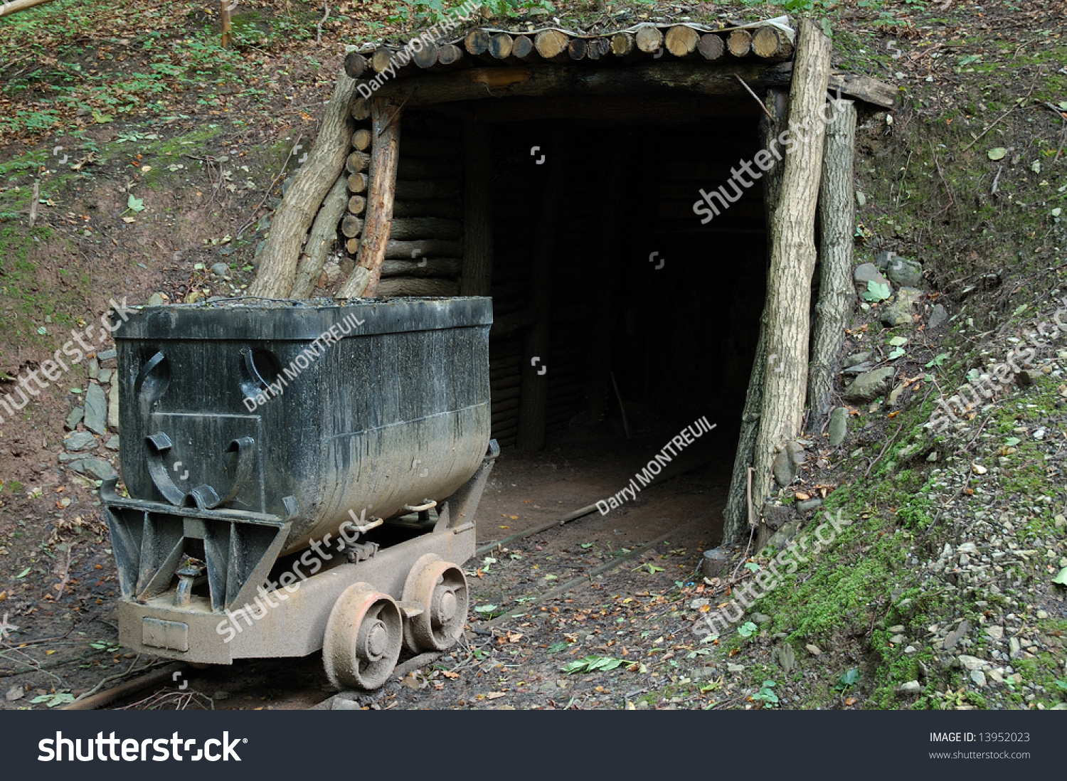 Old Mine Cart In The Open Air At The Entrance Of The Mine. Stock Photo