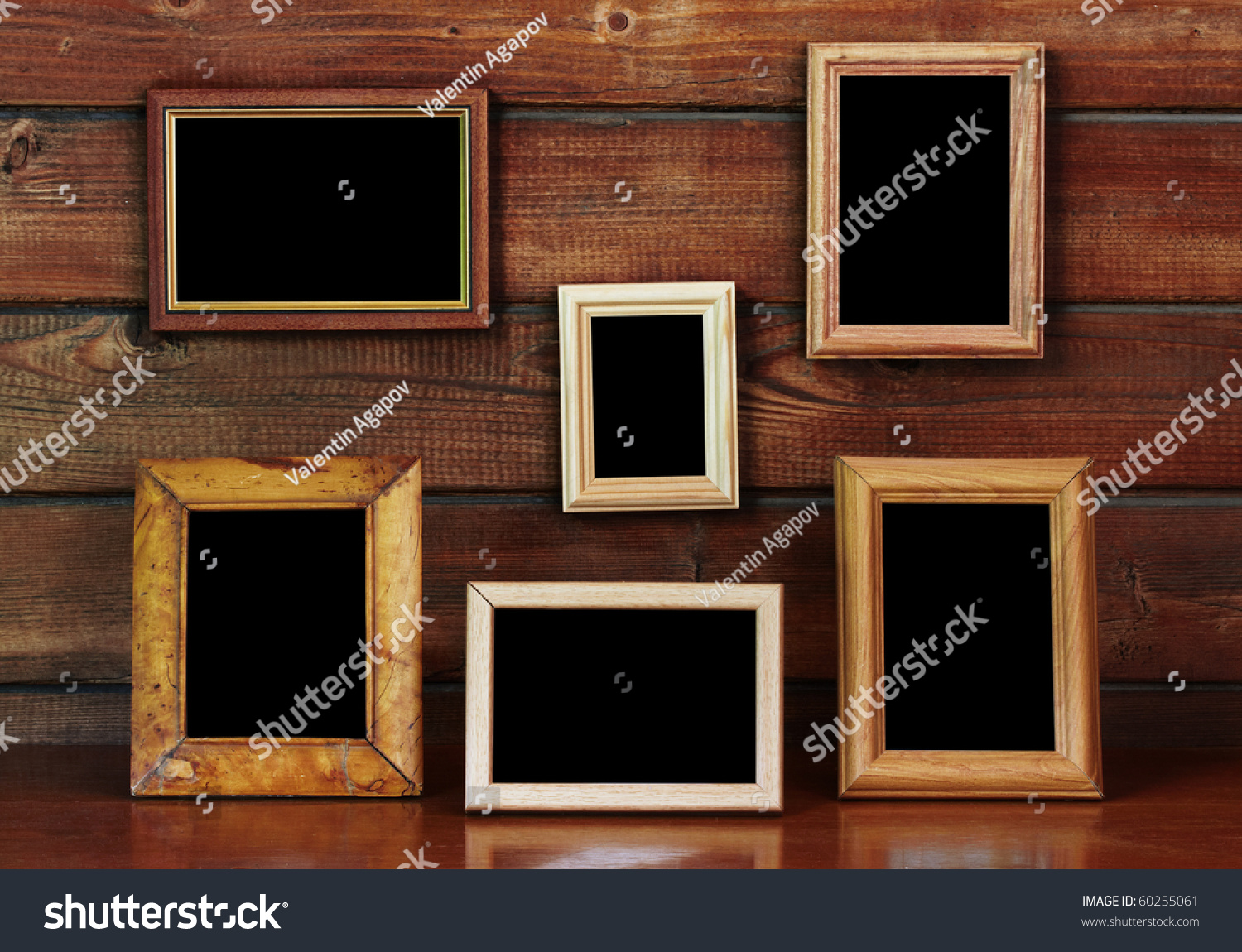 Old Photo Frames On Wooden Wall Stock Photo 60255061 - Shutterstock