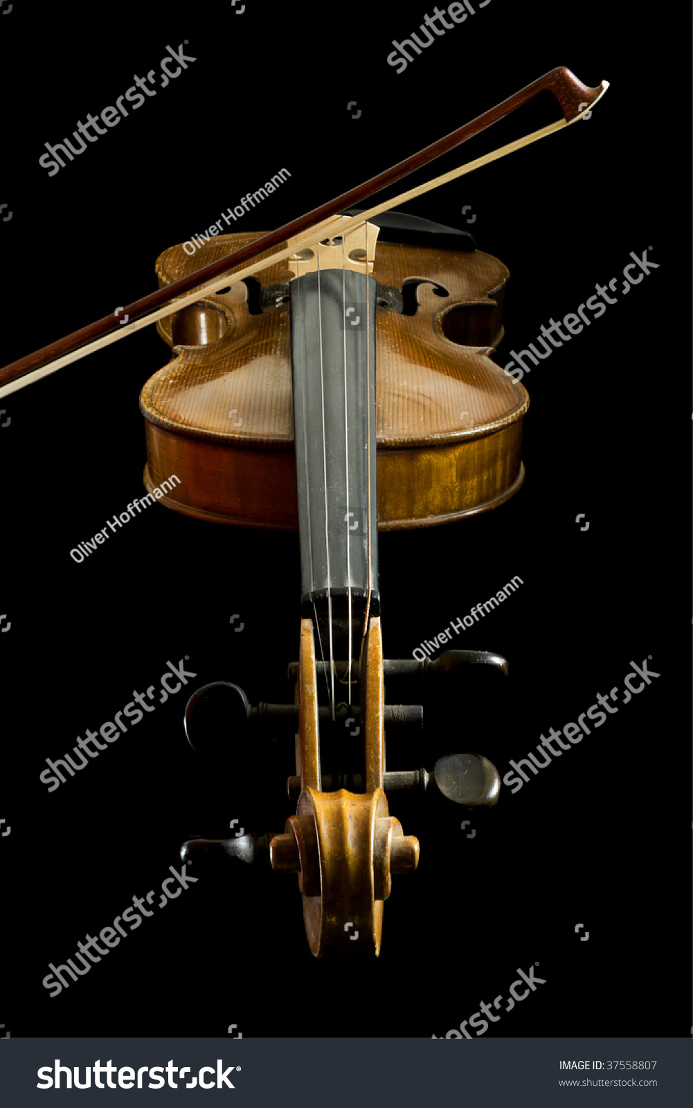 Violin And Bow Low Angle View From The Scroll Violin And Bow Low Angle View From The Scroll
