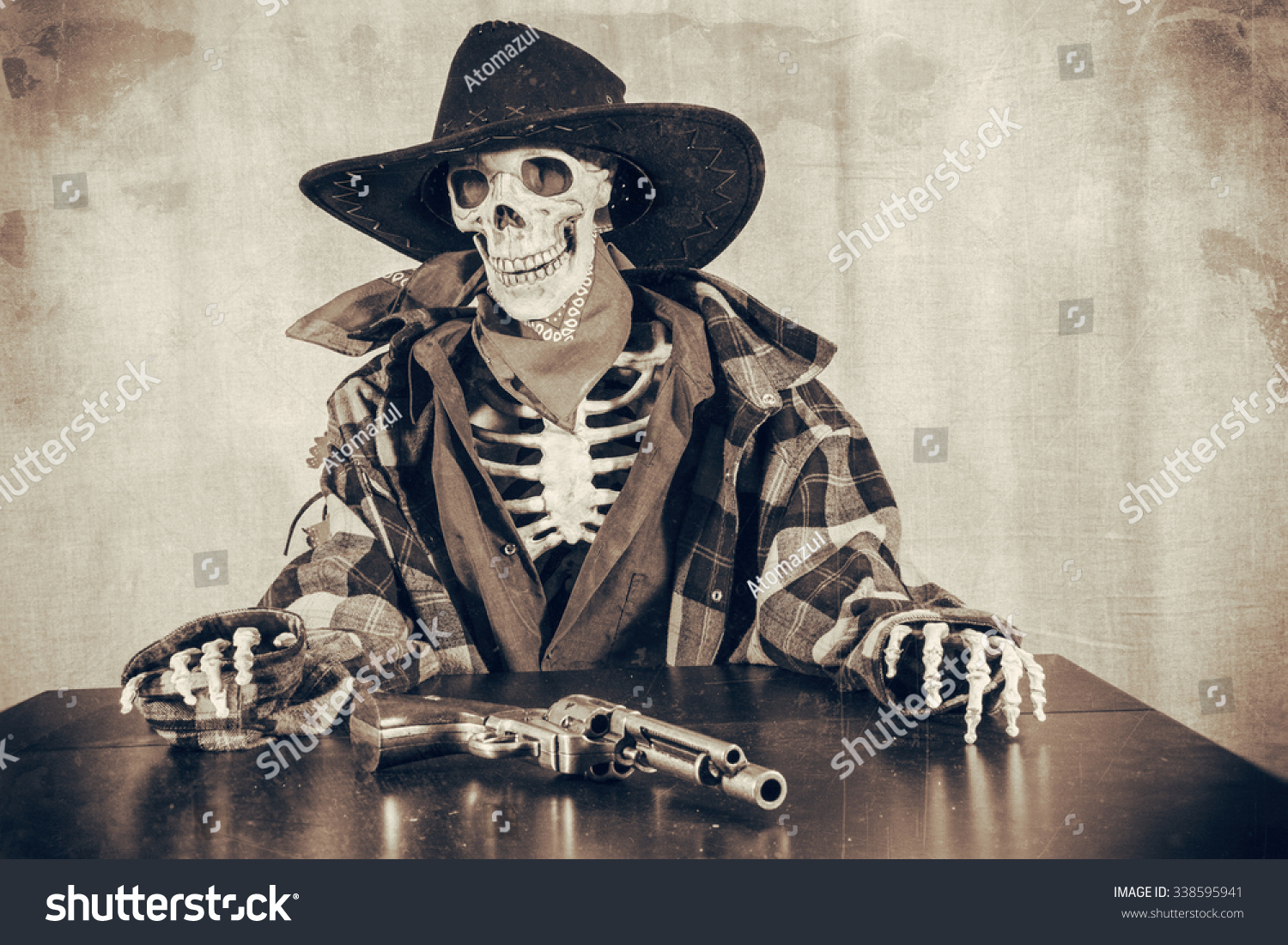 Old West Skeleton Revolver. Old West Bandit Outlaw Skeleton At A Poker ...