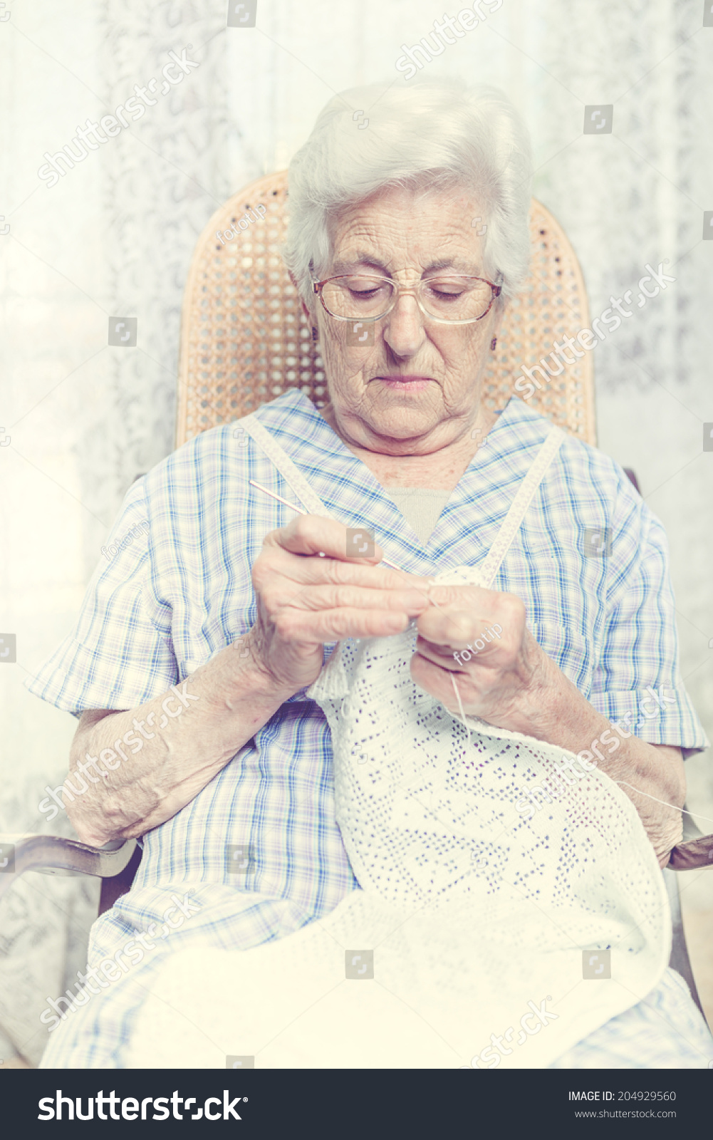 Old Woman Doing Crocheting, Close Up Stock Photo 204929560 Shutterstock