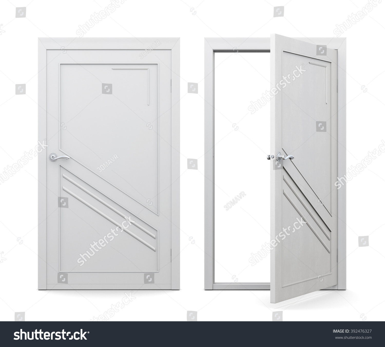Open And Closed White Door Isolated On White Background. 3d Rendering
