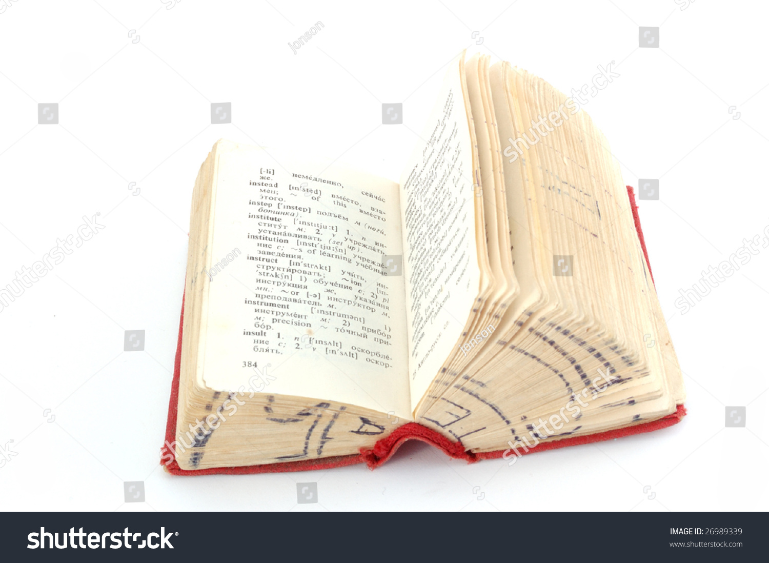 Opened Red Dictionary On A White Background Stock Photo 26989339