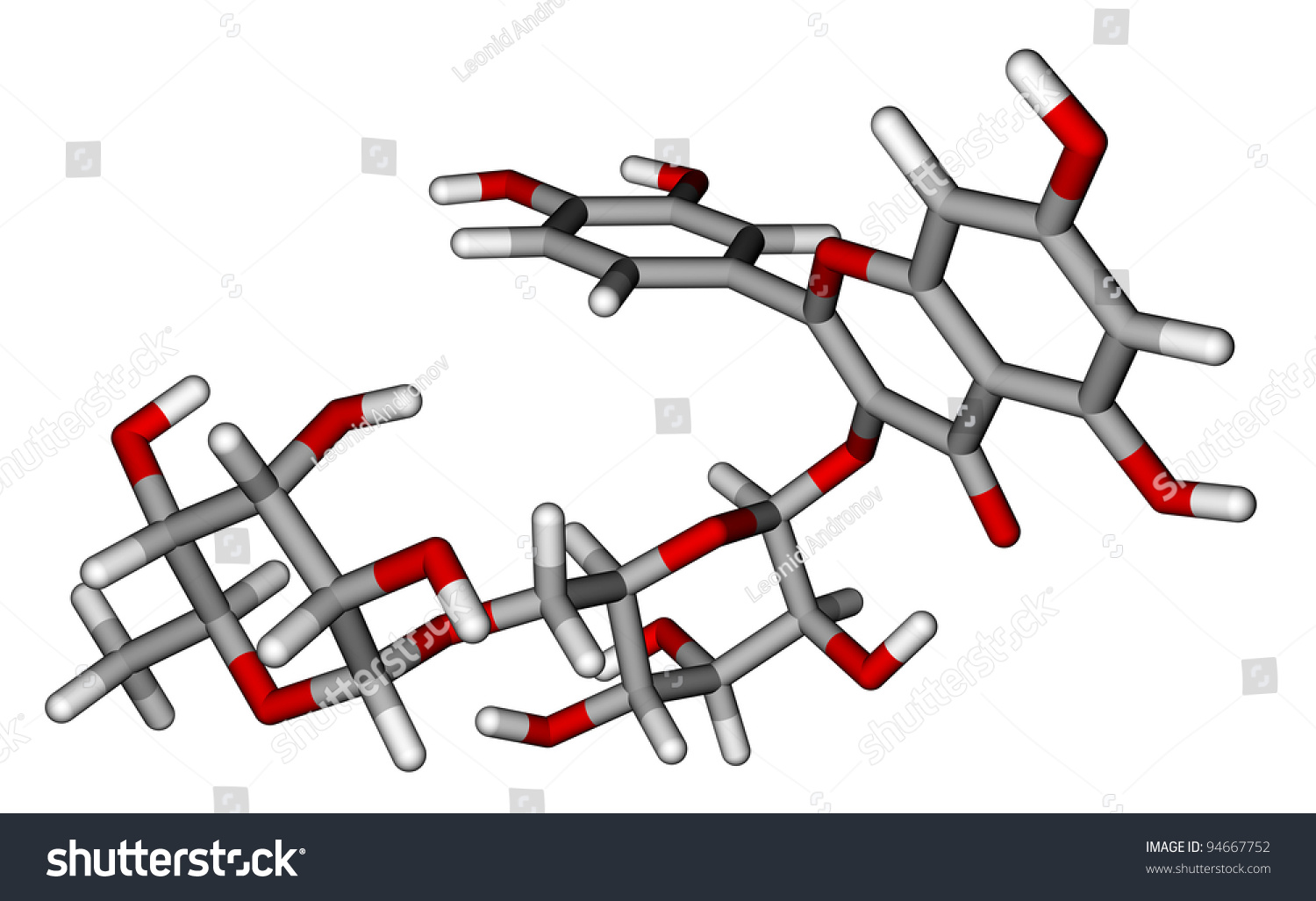 Optimized "Sticks" Molecular Structure Of Flavonoid Rutin On A White