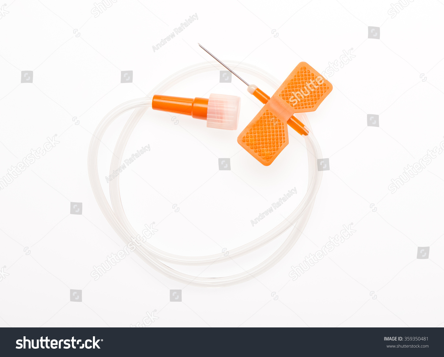 Orange Butterfly Catheter With Open Needle Isolated On White Background Clipping Path Included