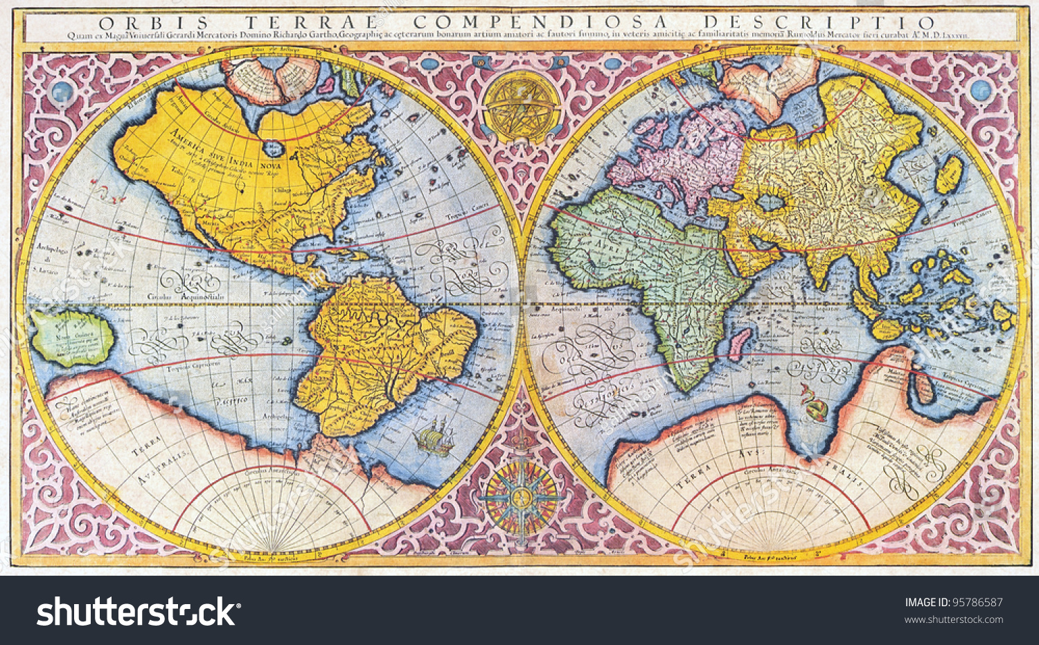 Orbis Terrae Compendiosa Descriptio. 16th Century Map Of The World In 