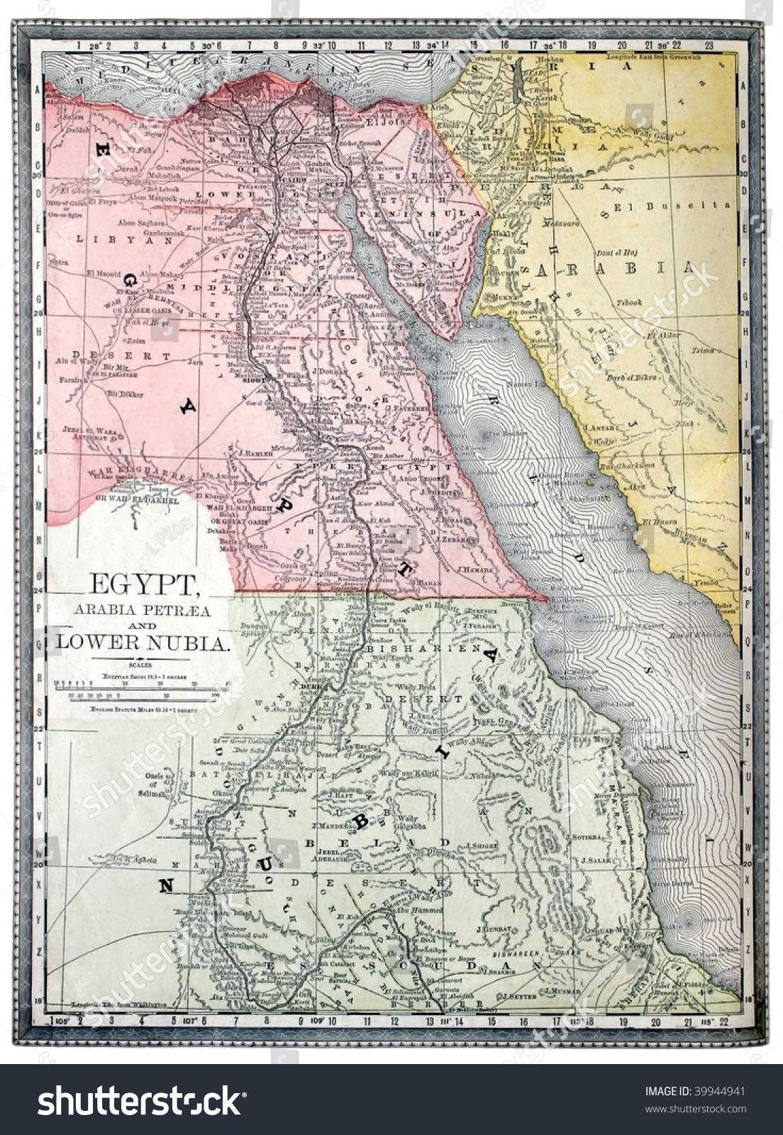Stock Photo Original Map Of Egypt And Nubia Line Colored Printed In 39944941 