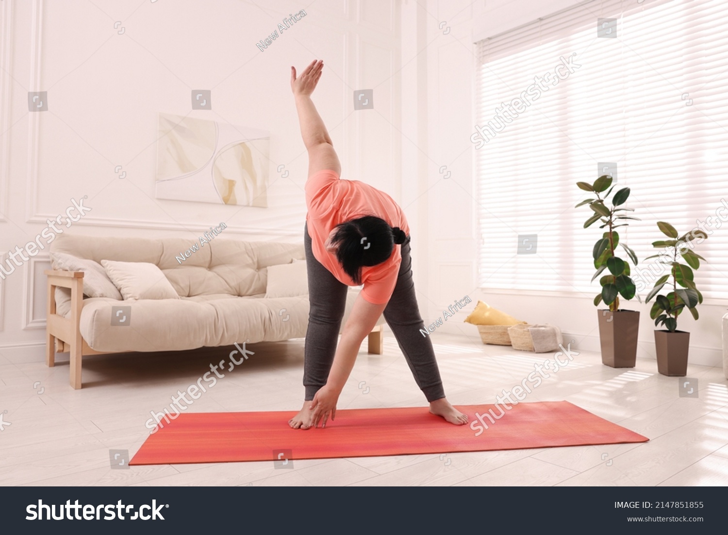 Overweight Mature Woman Doing Exercise On Stock Photo