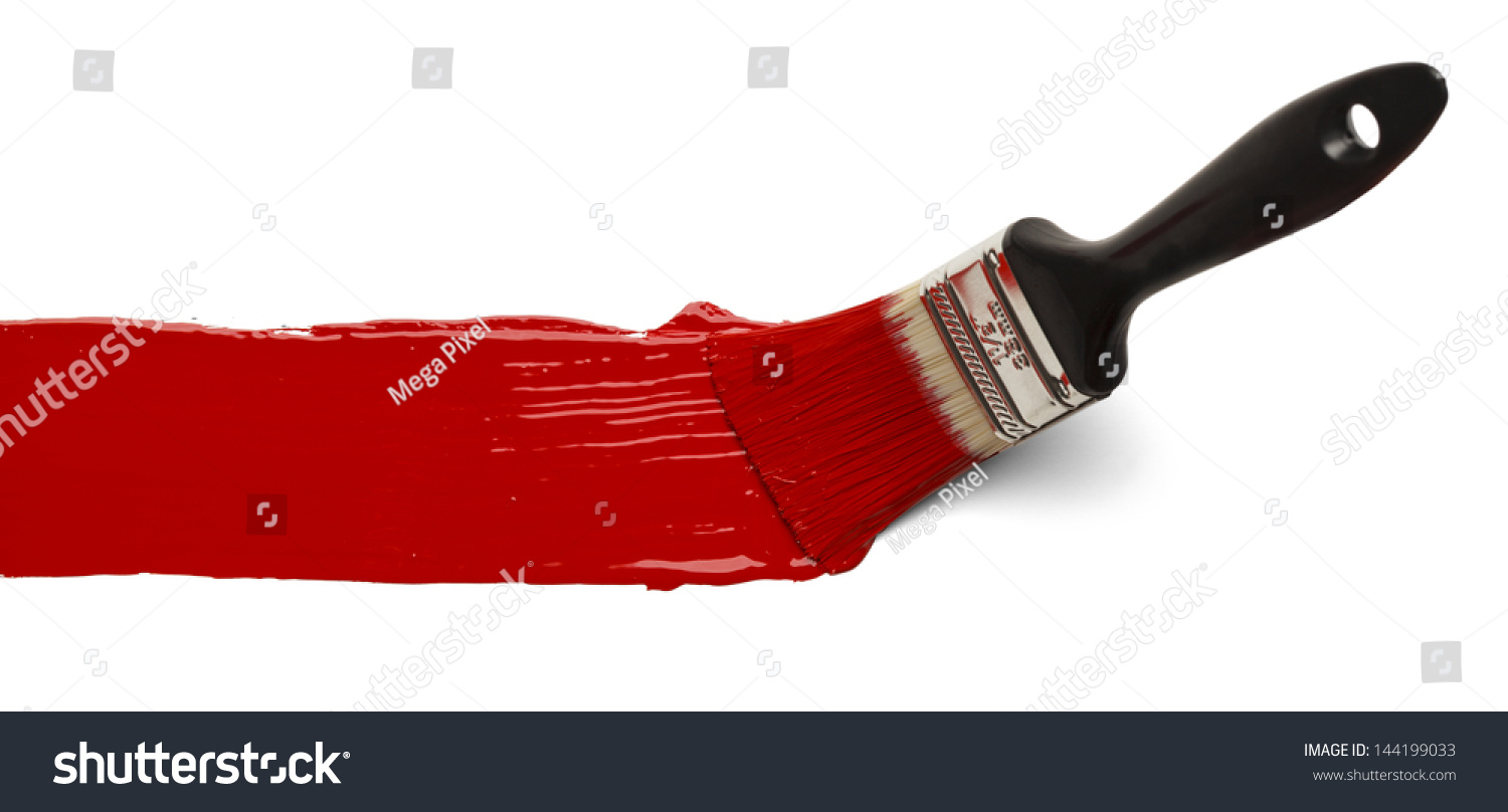 Paint Brush Stroke Across Page Isolated On White Background. Stock