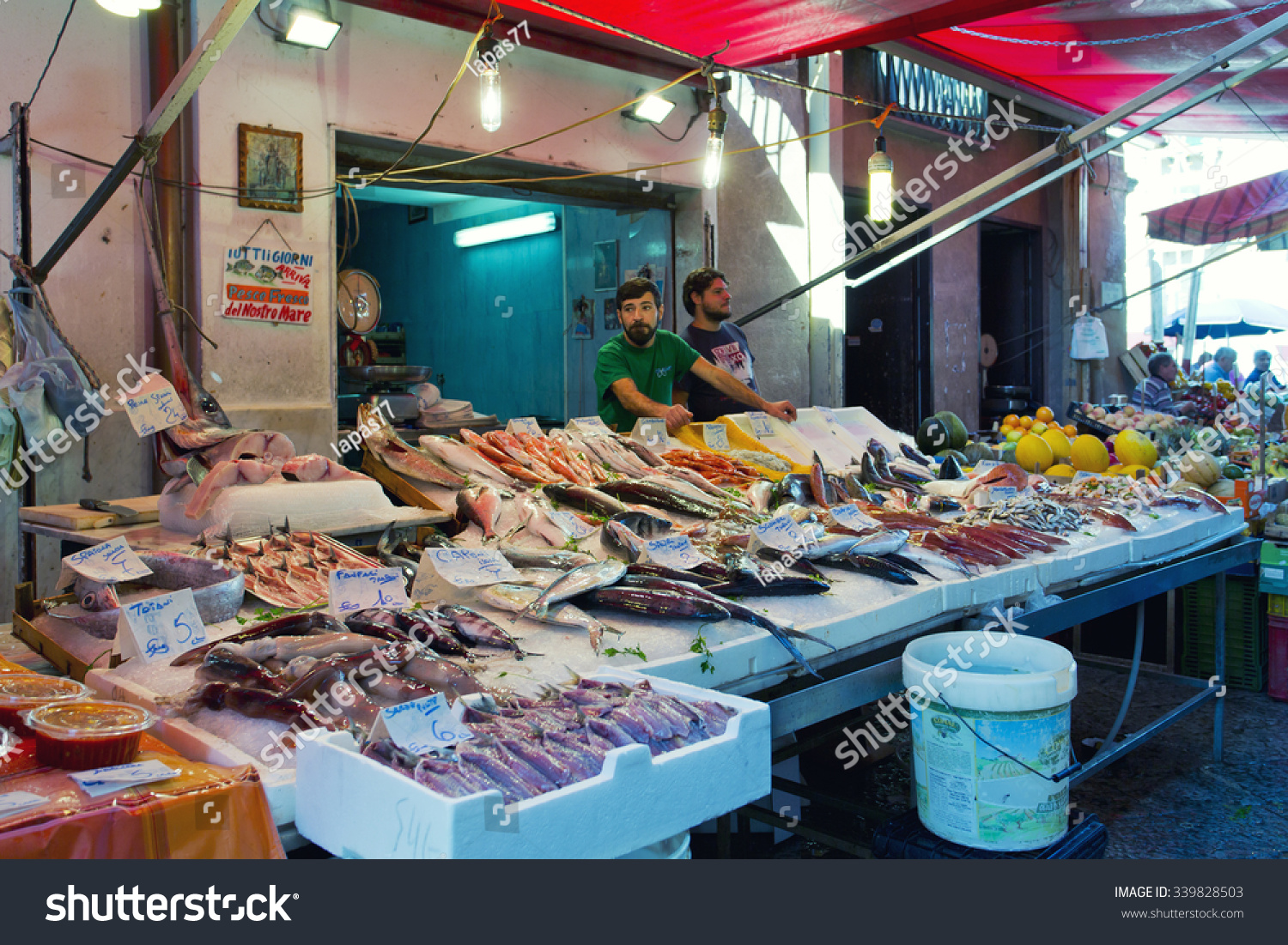 Palermo, Italy, September 30, 2015 Grocery Shop At Famous Local Market